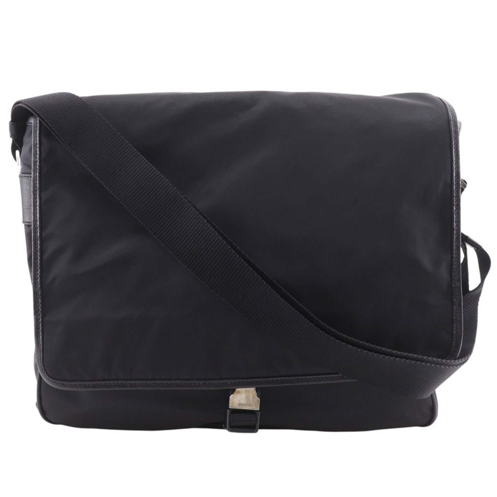 Shoulder Bag Nylon Prada: Shoulder Bag Nylon Prada Black Nylon Prada Shoulder Bag, 30cm x 35cm x 11cm. This shoulder bag features a durable nylon material and a sleek black color. The bag's compact size makes it easy to