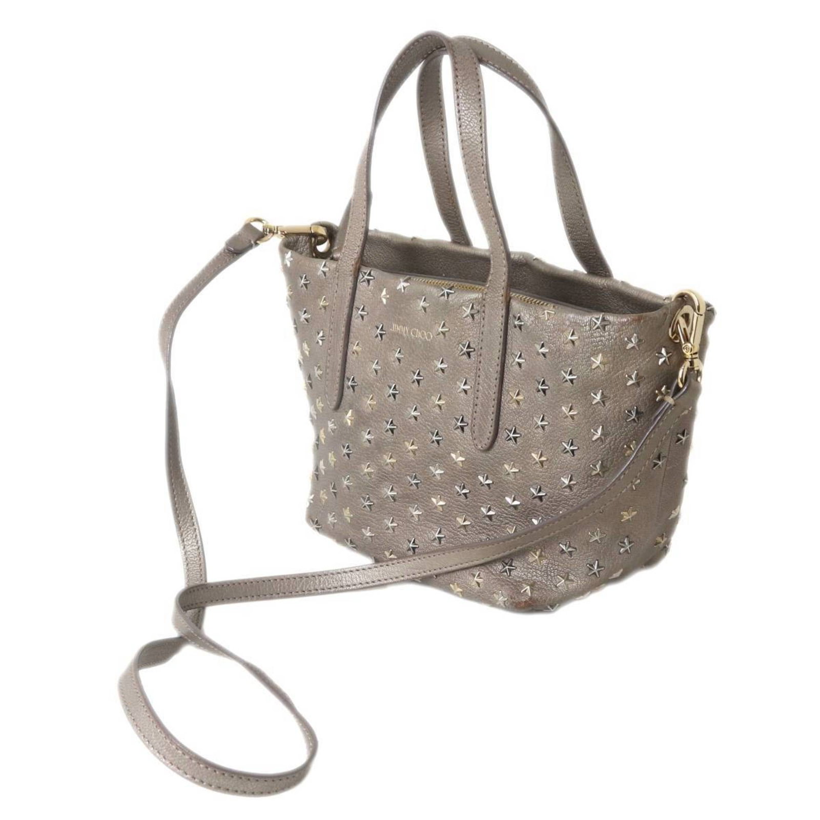 Handbag Leather By Jimmy: Handbag Leather By Jimmy Gray leather handbag by Jimmy Choo, measuring 15cm x 29cm x 11cm. The bag features high-quality leather construction and a classic design. A stylish accessory for everyday use