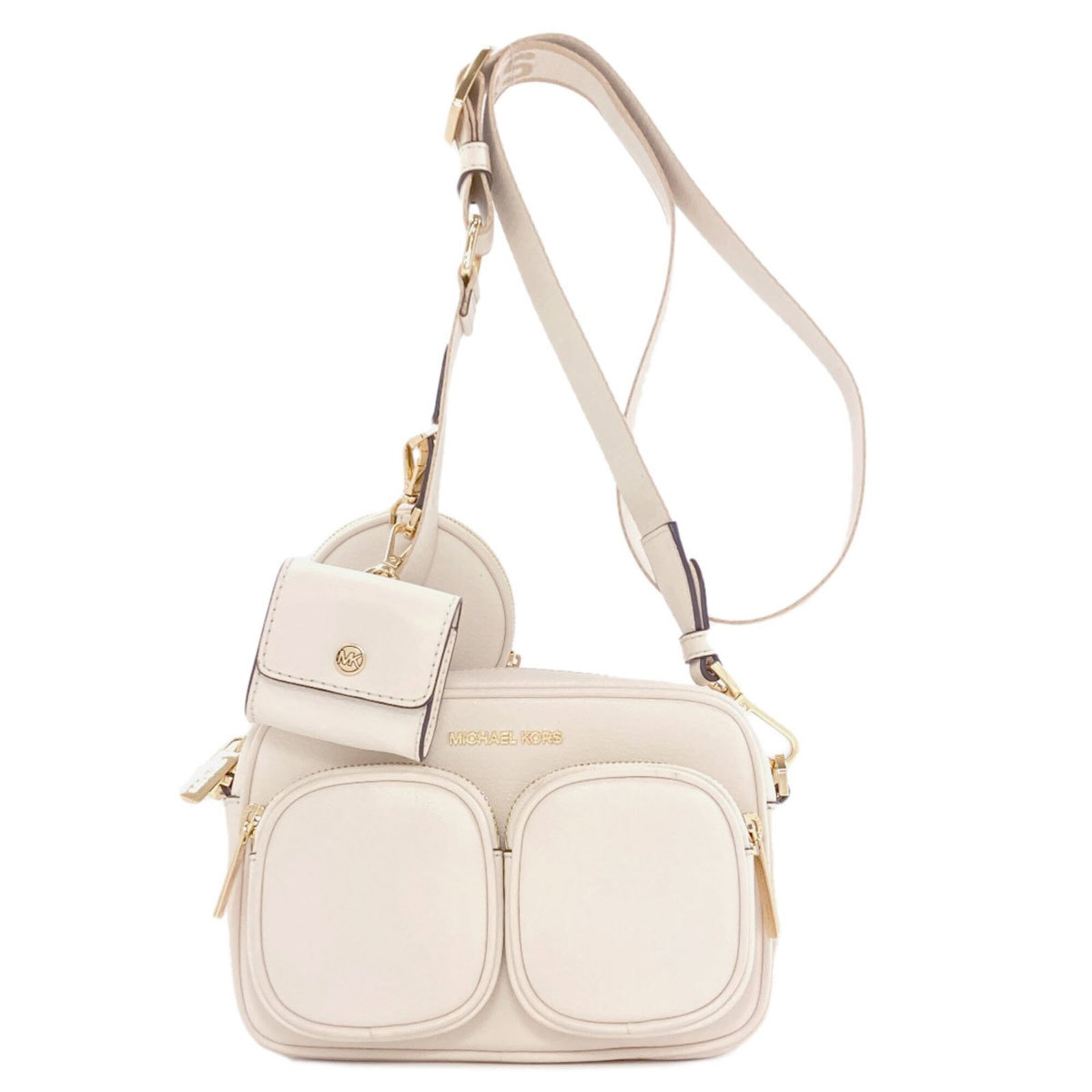 Michael Kors Leather Bag: Michael Kors Leather Bag Michael Kors Leather Bag. Made from high-quality leather, this white shoulder bag features a zipper closure and adjustable strap length for a customizable fit. With its sleek