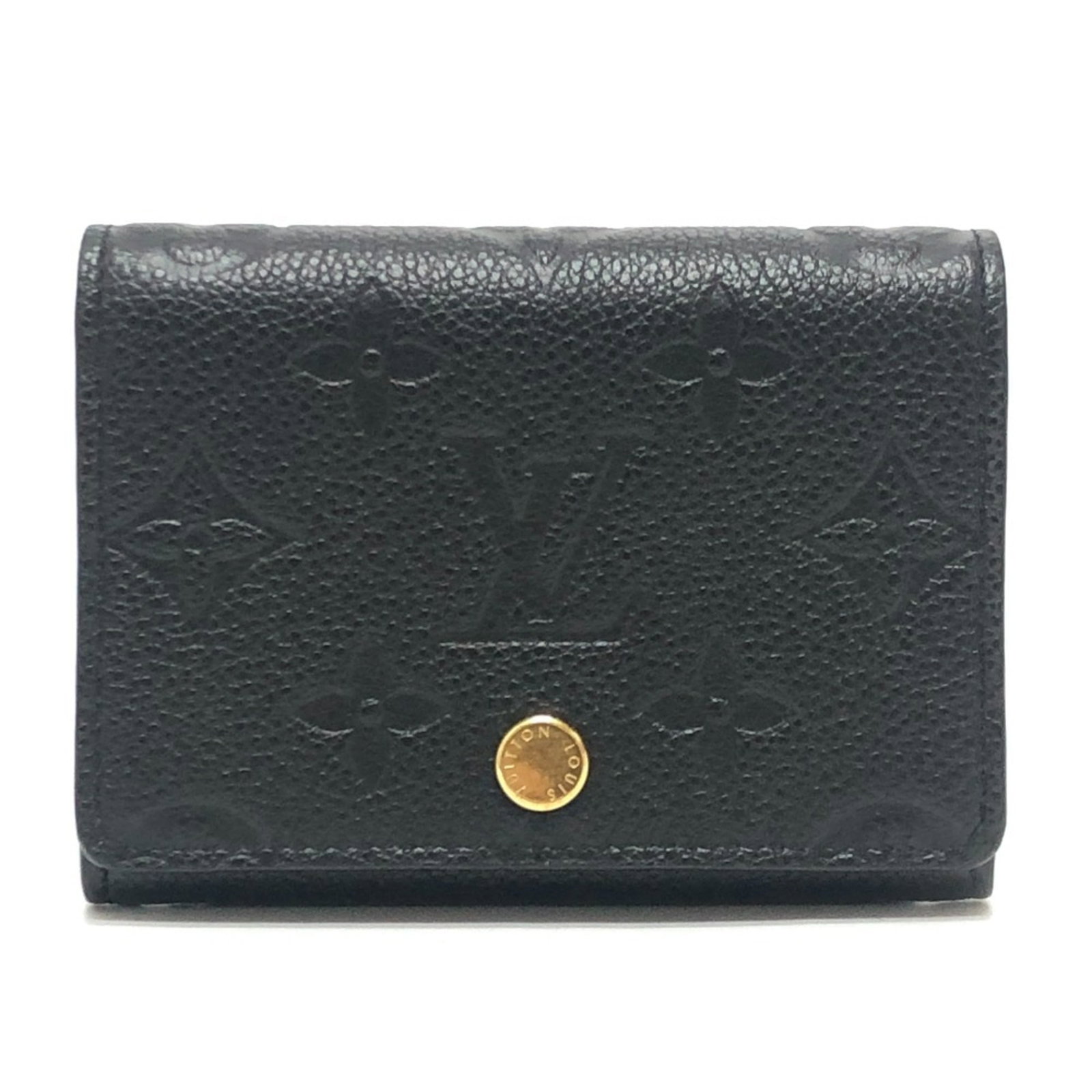 Louis Vuitton Card Case Monogram Empreinte Leather: Louis Vuitton Card Case Monogram Empreinte Leather Monogram Empreinte Leather card case from Louis Vuitton, crafted in France with black Monogram Empreinte leather. The compact design measures 8cm x