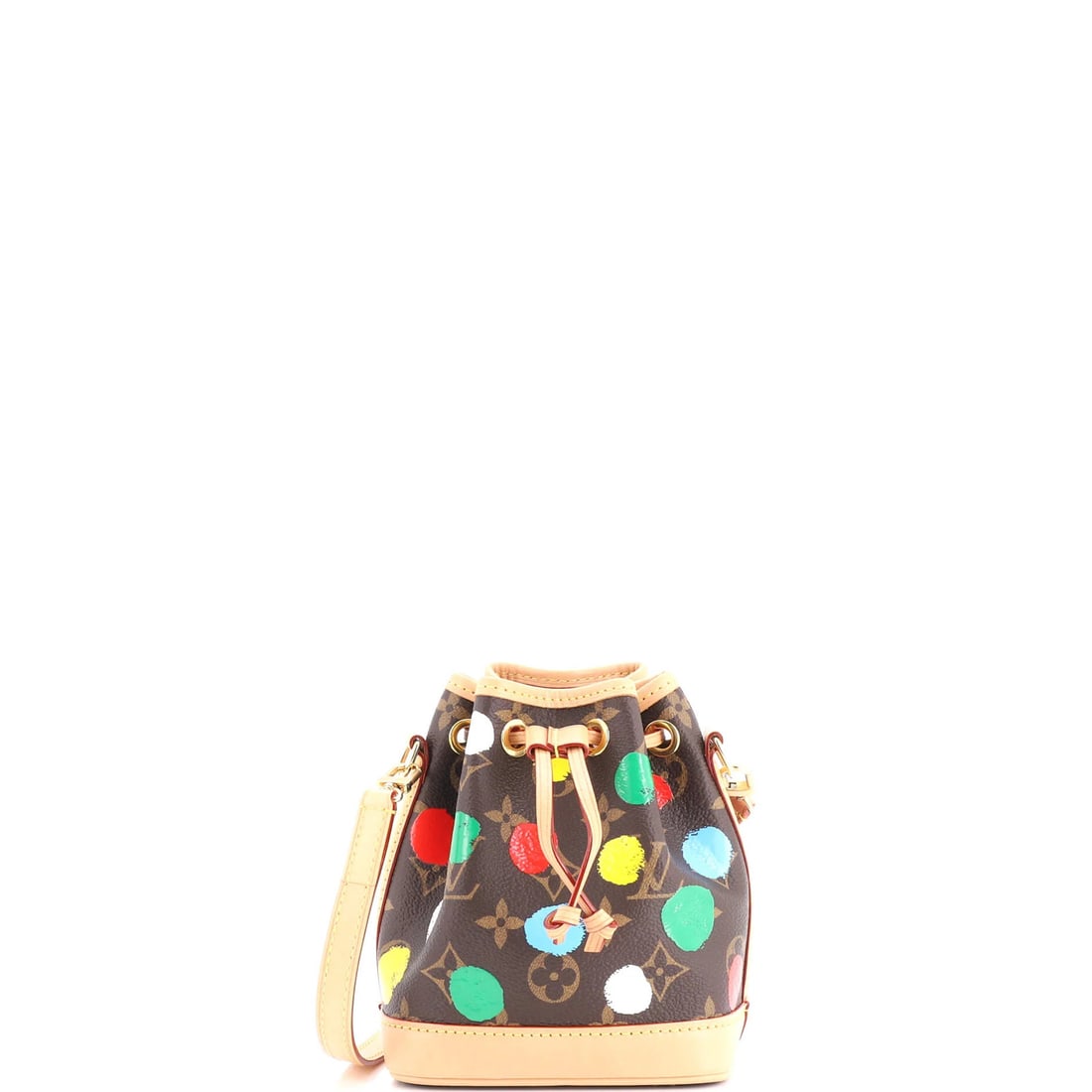 Yayoi Kusama Painted Dots Monogram Canvas Handbag Nano Louis Vuitton: Yayoi Kusama Painted Dots Monogram Canvas Handbag Nano Louis Vuitton Canvas Coated Yayoi Kusama Painted Dots Monogram Nano Louis Vuitton Handbag with Strap, featuring the iconic multicolor design and