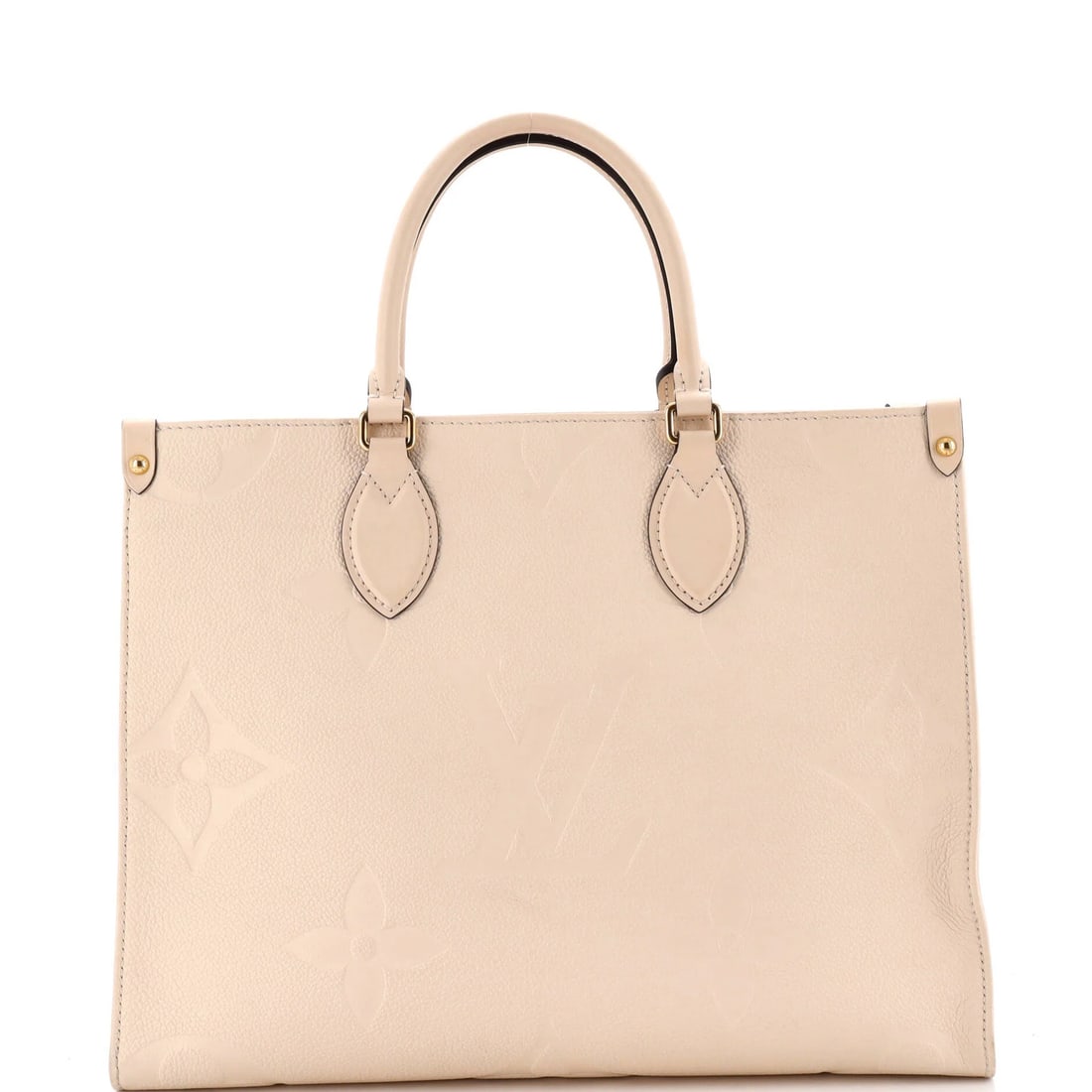Louis Vuitton OnTheGo Tote Monogram Empreinte Giant MM: Louis Vuitton OnTheGo Tote Monogram Empreinte Giant MM Louis Vuitton OnTheGo Tote Monogram Empreinte Giant MM features a neutral exterior with the iconic Monogram Empreinte pattern, crafted from