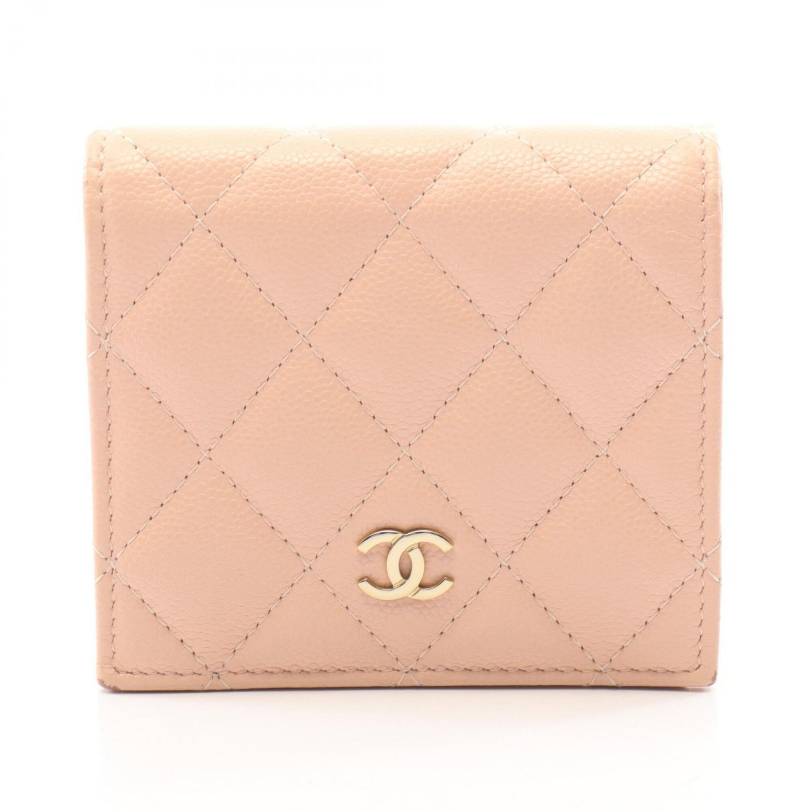 Calfskin Wallet Bi Fold Grained Chanel: Calfskin Wallet Bi Fold Grained Chanel Pink Grained Calfskin bi-fold wallet from Chanel, measuring 9cm x 10.5cm x 3cm, featuring high-quality materials and classic design. This stylish wallet boasts
