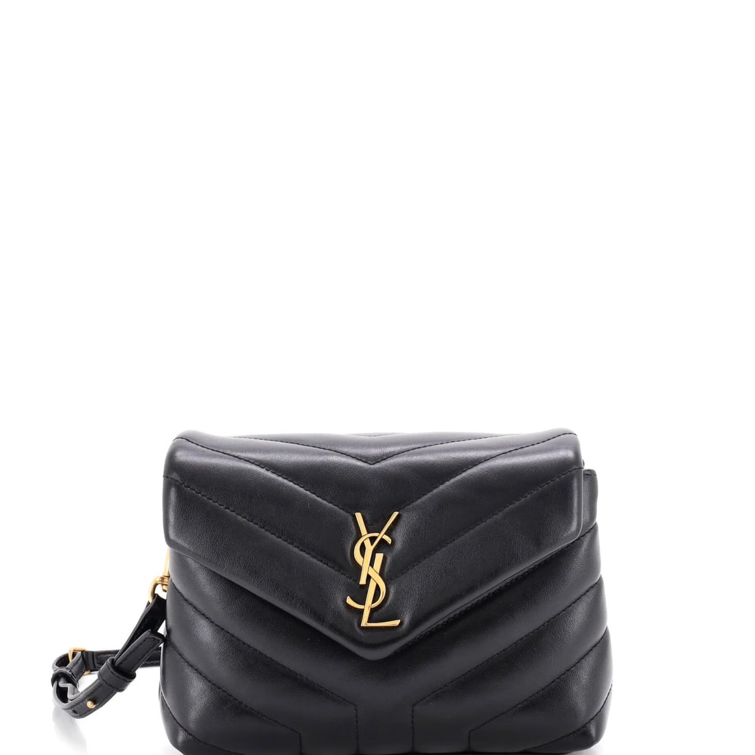 Loulou shoulder bag leather toy matelasse chevron saint laurent: Loulou shoulder bag leather toy matelasse chevron saint laurent Black leather Loulou shoulder bag with matelasse chevron design, featuring aged gold hardware and excellent condition despite minor corn