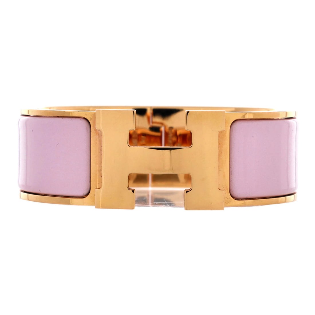 Clic H Bracelet Hermes Wide Enamel: Clic H Bracelet Hermes Wide Enamel The Clic H Bracelet Hermes Wide Enamel boasts a striking gold exterior with rose gold accents, featuring a wide enamel design. This stylish bracelet measures 6.5