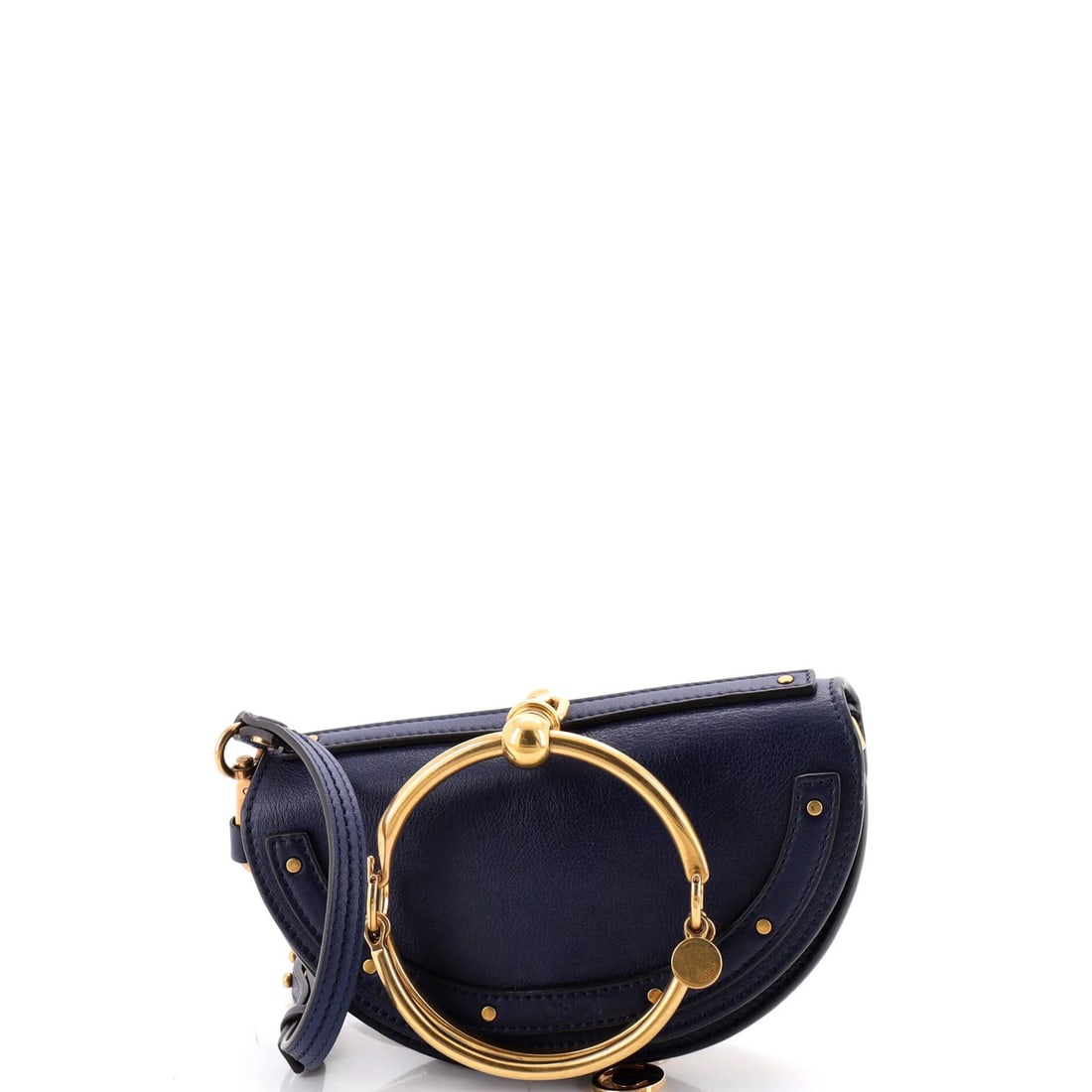 Chloe Nile Crossbody Bag Leather Mini: Chloe Nile Crossbody Bag Leather Mini The Chloe Nile Crossbody Bag Leather Mini boasts a striking blue exterior with minor scuffs and creases, adding to its effortless charm. With a neutral interior