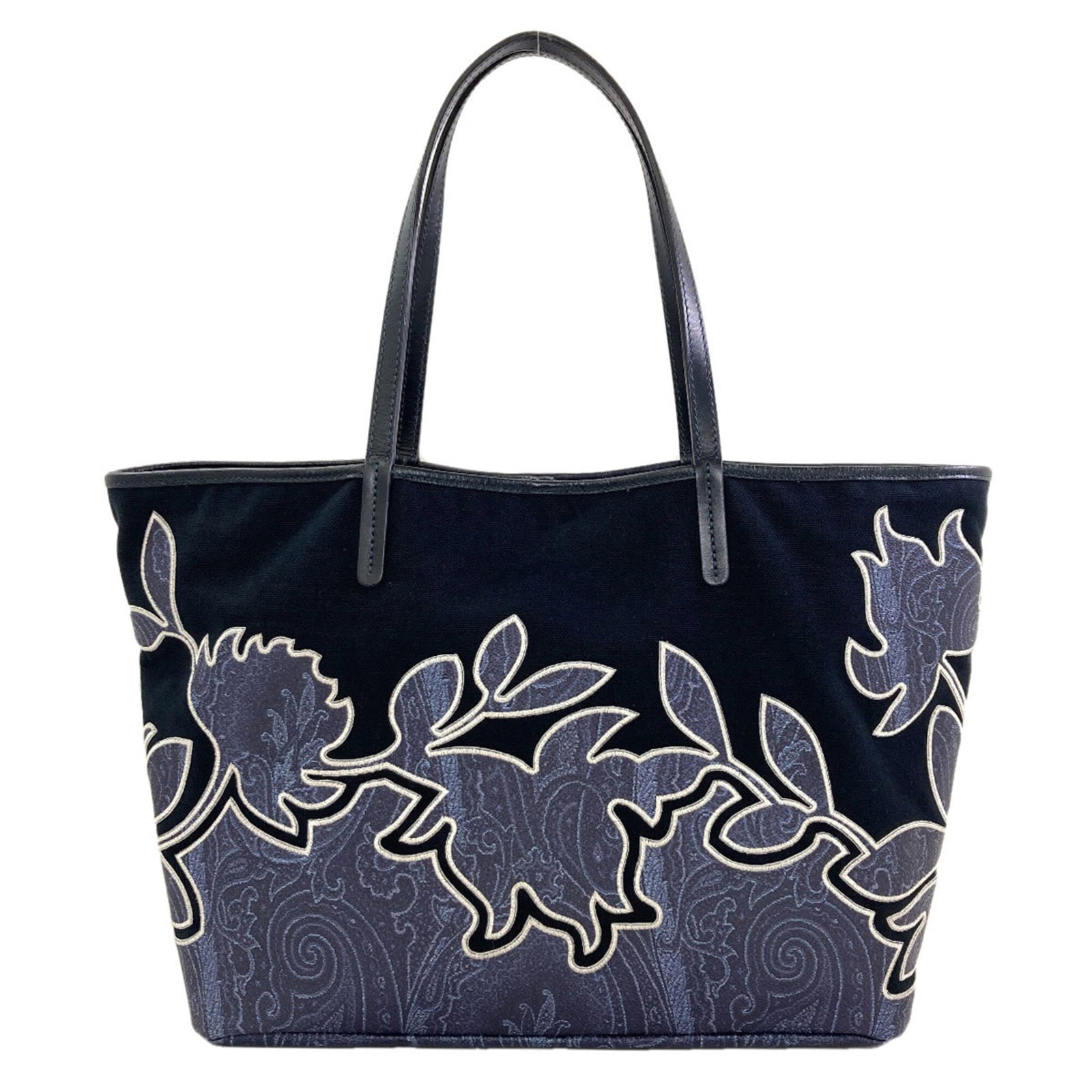 PVC Canvas Etro Tote: PVC Canvas Etro Tote PVC Canvas Etro Tote features a unique blend of materials, combining PVC and canvas for a durable and long-lasting design. The stylish blue and navy color combination adds a