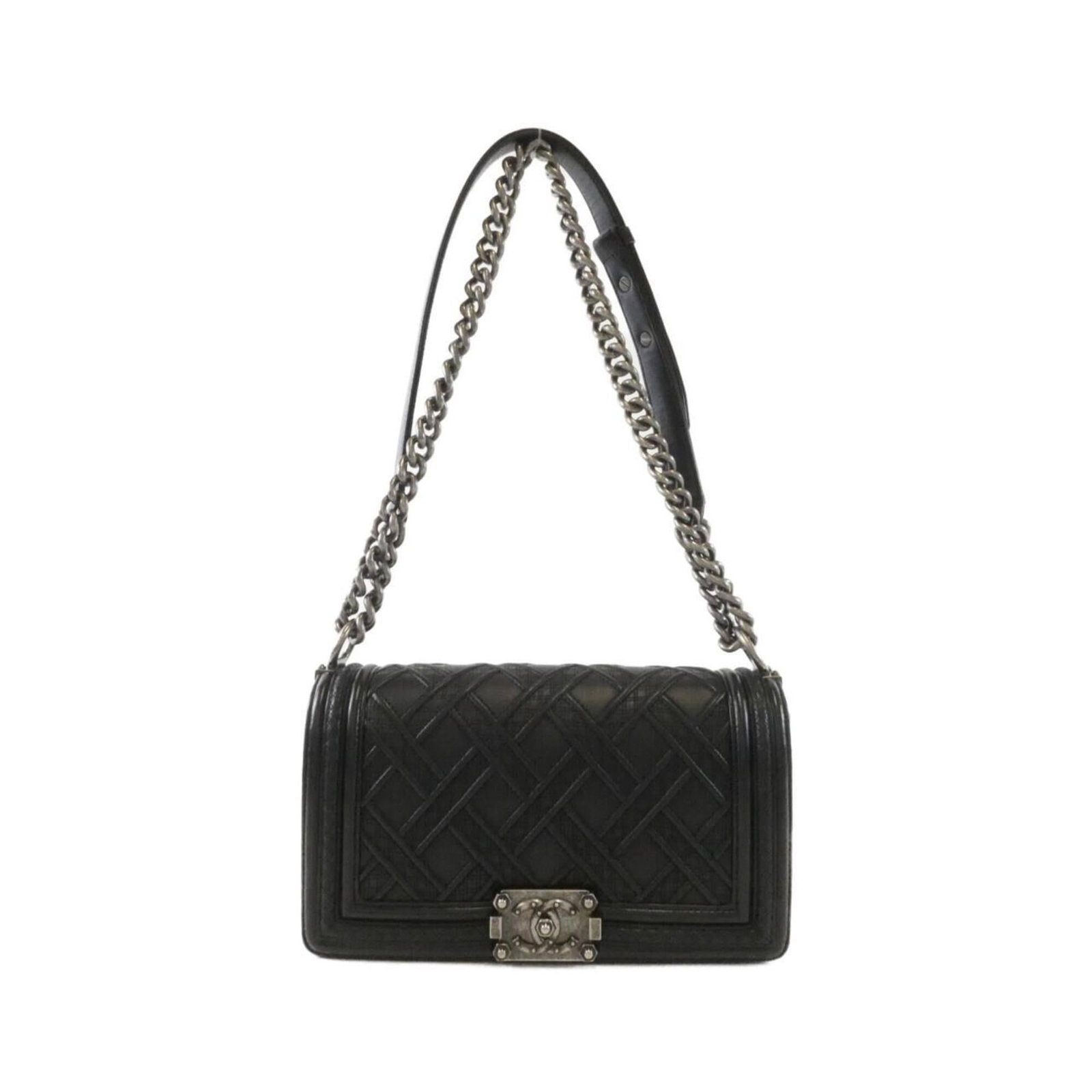 Shoulder Bag Leather Chanel: Shoulder Bag Leather Chanel Black lamb leather shoulder bag from Chanel, measuring 14cm x 25cm x 7cm. This stylish and compact bag features high-quality leather construction, perfect for everyday