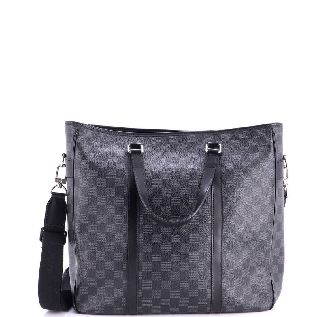 Handbag Damier Graphite MM Louis Vuitton: Handbag Damier Graphite MM Louis Vuitton Black canvas coated Louis Vuitton Damier Graphite MM tote bag with silver hardware, featuring a signature on the interior. The bag has some minor wear and tear