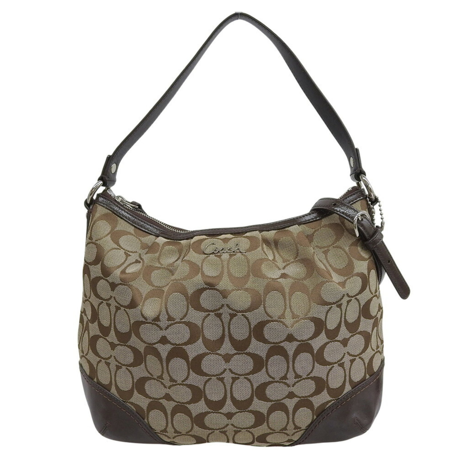 Shoulder Bag Canvas Leather Coach: Shoulder Bag Canvas Leather Coach Canvas and leather combine in this classic Coach shoulder bag, available in beige and brown hues. Measuring 24cm x 29cm x 9cm, it features a timeless design with a