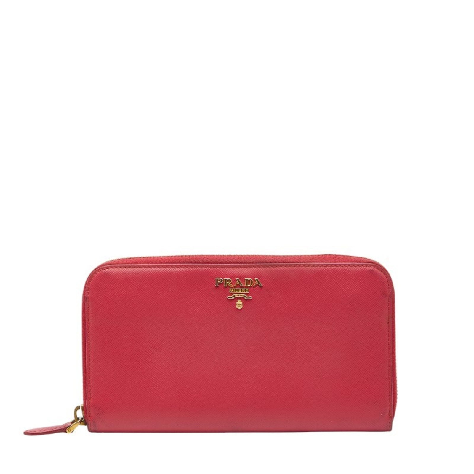 Prada Long Wallet (Bi-Fold) Leather: Prada Long Wallet (Bi-Fold) Leather Saffiano leather construction provides durability and sophistication to this Prada bi-fold wallet, featuring a sleek pink color. Measuring 10cm x 19.5cm x 2cm, it