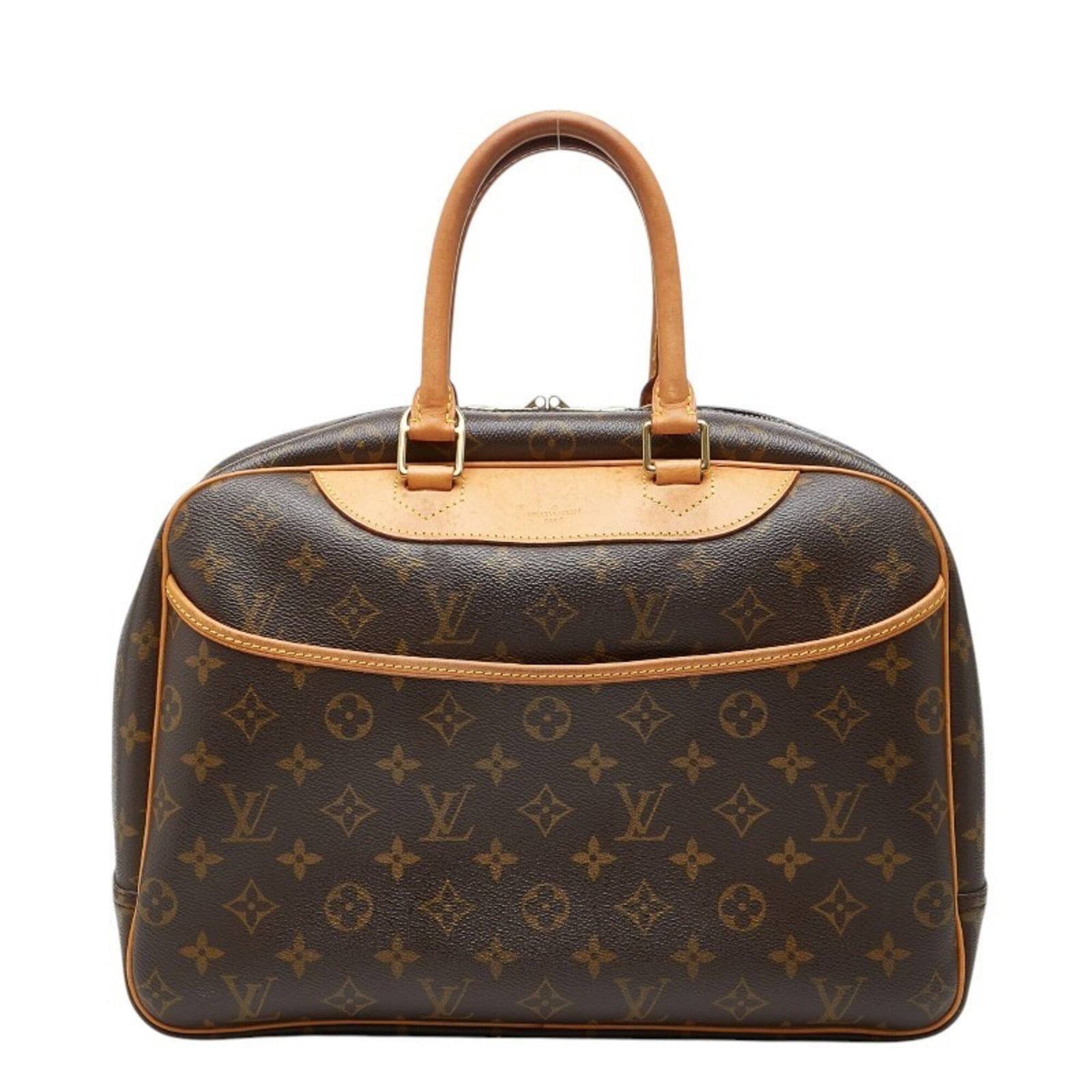 Vuitton Pvc Leather Handbag Louis: Vuitton Pvc Leather Handbag Louis PVC and leather combine in a unique Louis Vuitton design, featuring the iconic monogram pattern on a brown background. The handbag measures 26cm x 34cm x 14cm and