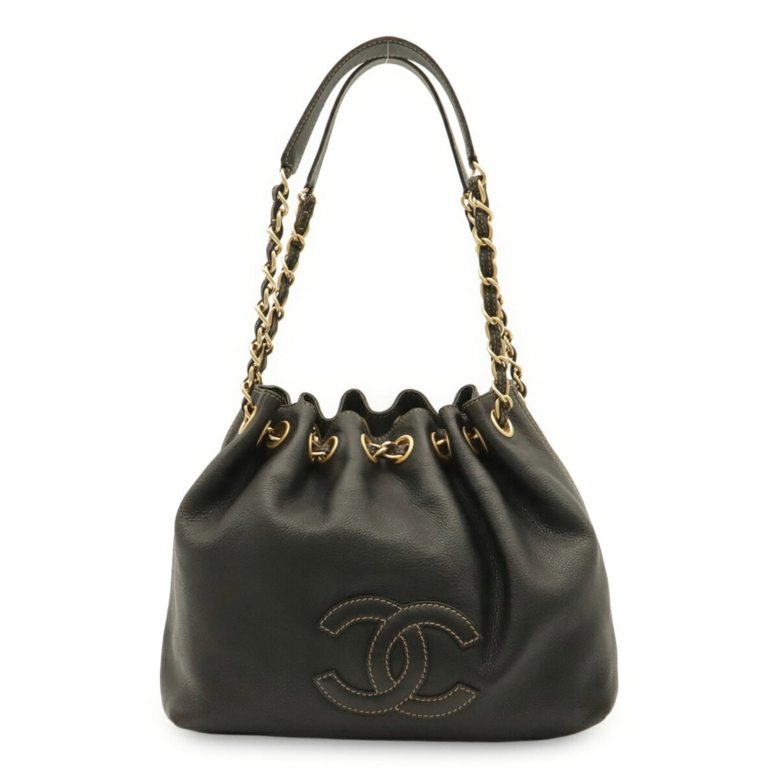 Calfskin Grained Chanel Bag: Calfskin Grained Chanel Bag Calfskin Grained Chanel Bag - A timeless shoulder bag with a classic design, crafted from high-quality grained calfskin in sleek black. Measuring 24.5cm x 26cm x 12cm, it f