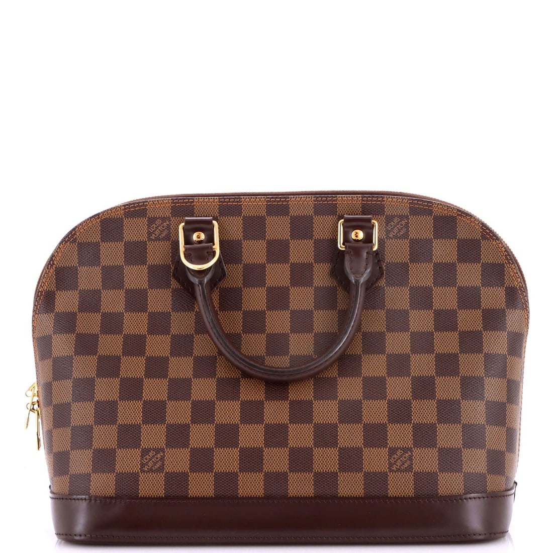 Handbag Alma Handbag Damier Louis Vuitton: Handbag Alma Handbag Damier Louis Vuitton Brown canvas coated Louis Vuitton Alma handbag with Damier PM pattern, featuring top handle and gold hardware. The bag has heavy scuffs throughout, corner wea
