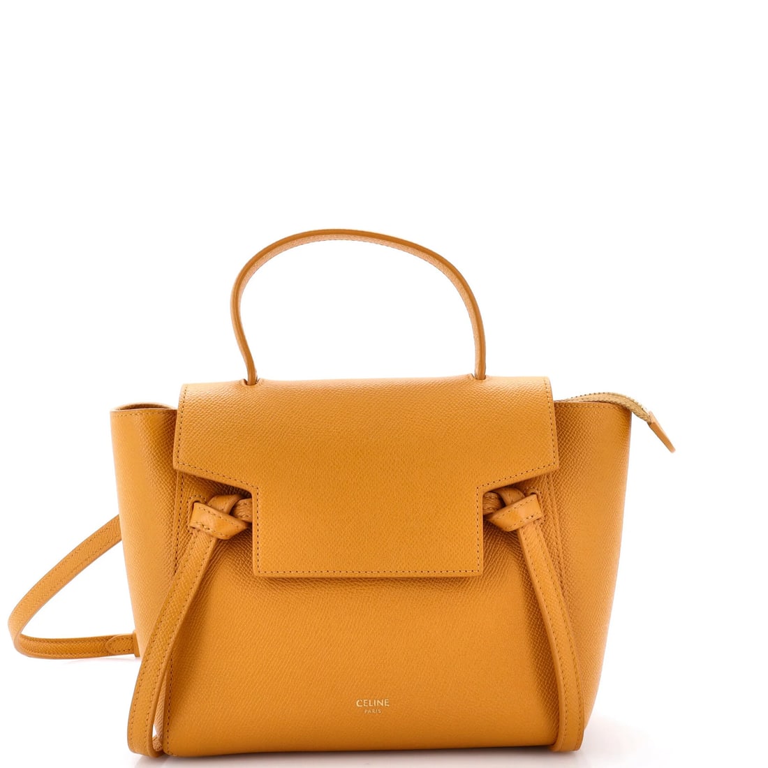 Nano textured leather belt bag: Nano textured leather belt bag Yellow Celine Nano Textured Leather Belt Bag. This stylish shoulder bag boasts a unique nano textured leather exterior, adding an edgy touch to its sleek design. With