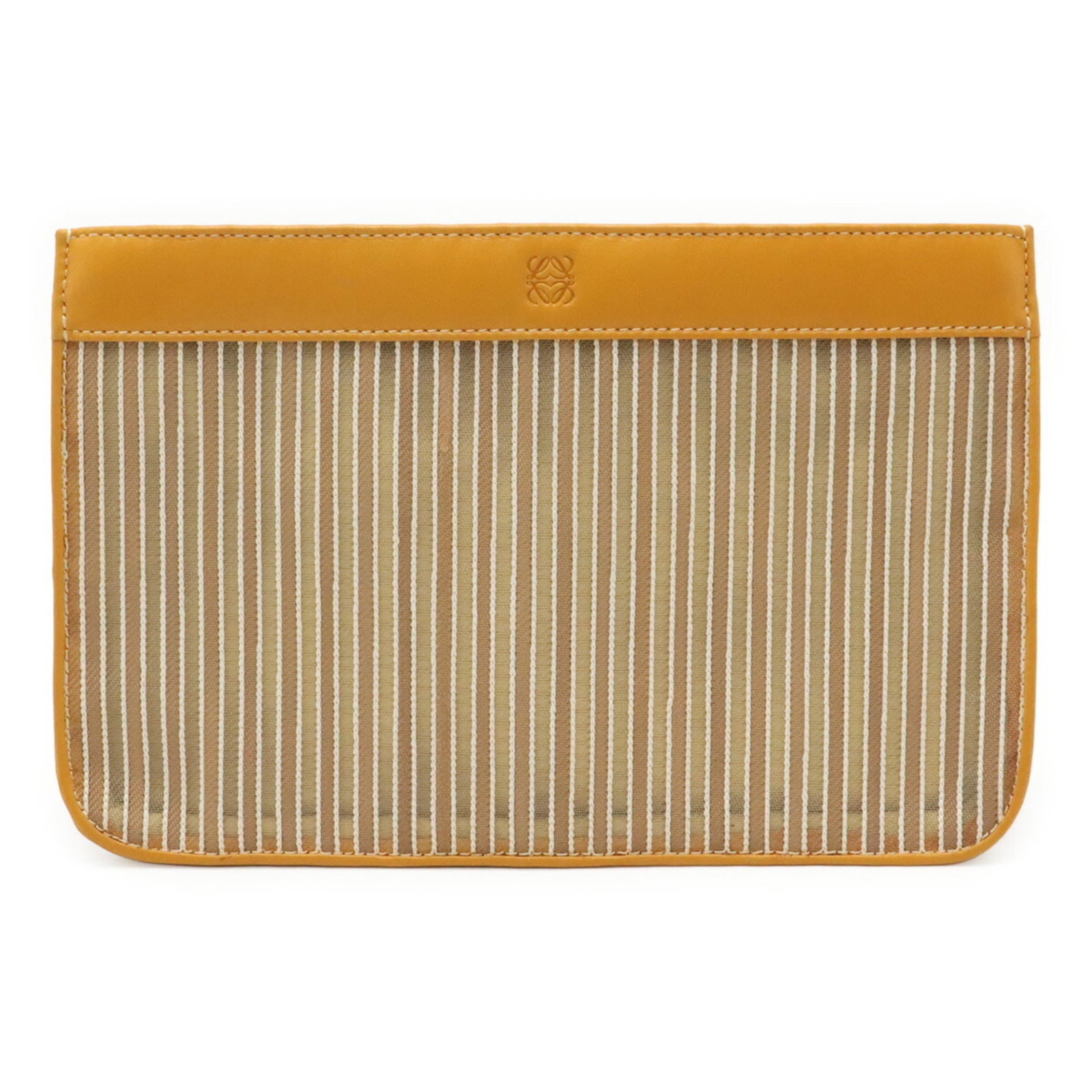 Loewe Clutch Bag Pouch Mesh Leather: Loewe Clutch Bag Pouch Mesh Leather Mesh and leather come together in this Mustard Clutch Bag Pouch from Loewe, measuring 16.5cm x 25cm / 6.49'' x 9.84''. The unique combination of materials adds