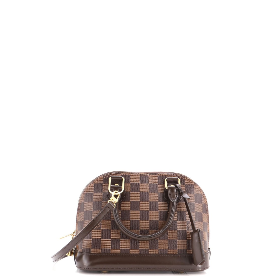 Handbag Louis Vuitton Alma Damier BB: Handbag Louis Vuitton Alma Damier BB Brown Louis Vuitton Alma Damier BB shoulder bag with heavy edge wear, scuffs, and discoloration. The bag features a canvas coated exterior in brown, gold