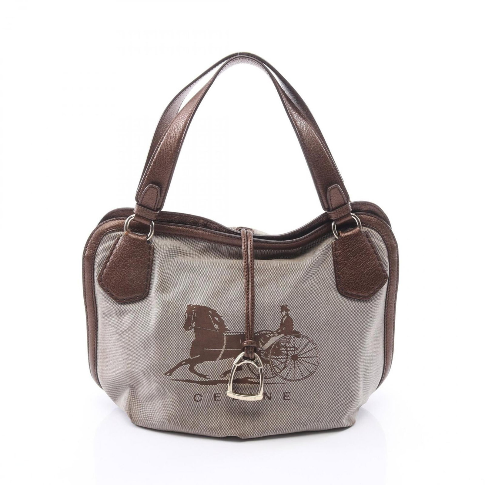 Canvas leather tote bag handbag celine: Canvas leather tote bag handbag celine Canvas leather tote bag from Celine, featuring beige and brown tones. This stylish handbag measures 23.5cm x 20cm x 12cm and boasts a canvas and leather