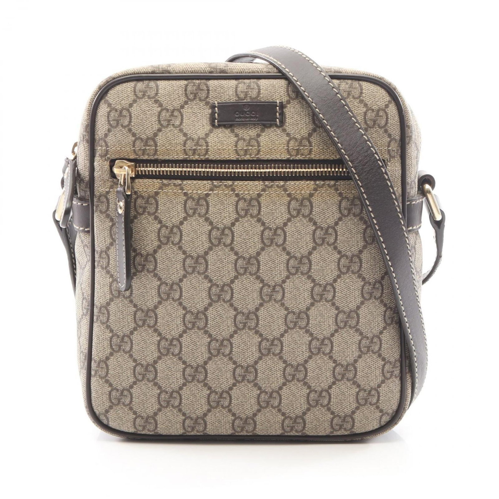 Gucci Shoulder Bag Gg Supreme Leather: Gucci Shoulder Bag Gg Supreme Leather GG Supreme Leather shoulder bag in beige and brown, measuring 21.5cm x 19cm x 7cm. Made from high-quality Gucci leather, this classic design showcases the iconic
