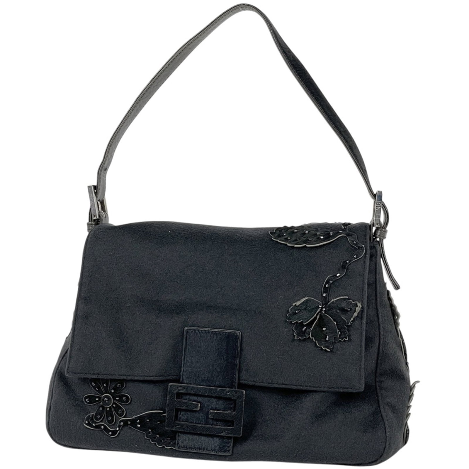 Fendi Shoulder Bag Fabric Leather: Fendi Shoulder Bag Fabric Leather Fabric Leather Fendi Shoulder Bag - A stylish and compact accessory, this black shoulder bag features a unique blend of fabric and leather materials. Measuring 19cm