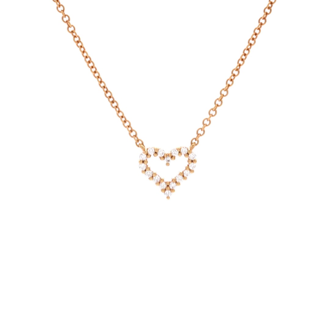 Tiffany & Co. Heart Pendant Necklace 18K Rose Gold and Diamond Extra Mini: Tiffany & Co. Heart Pendant Necklace 18K Rose Gold and Diamond Extra Mini 18K Rose Gold and Diamond Heart Pendant Necklace - A delicate, 16" necklace featuring an exquisite heart-shaped pendant in