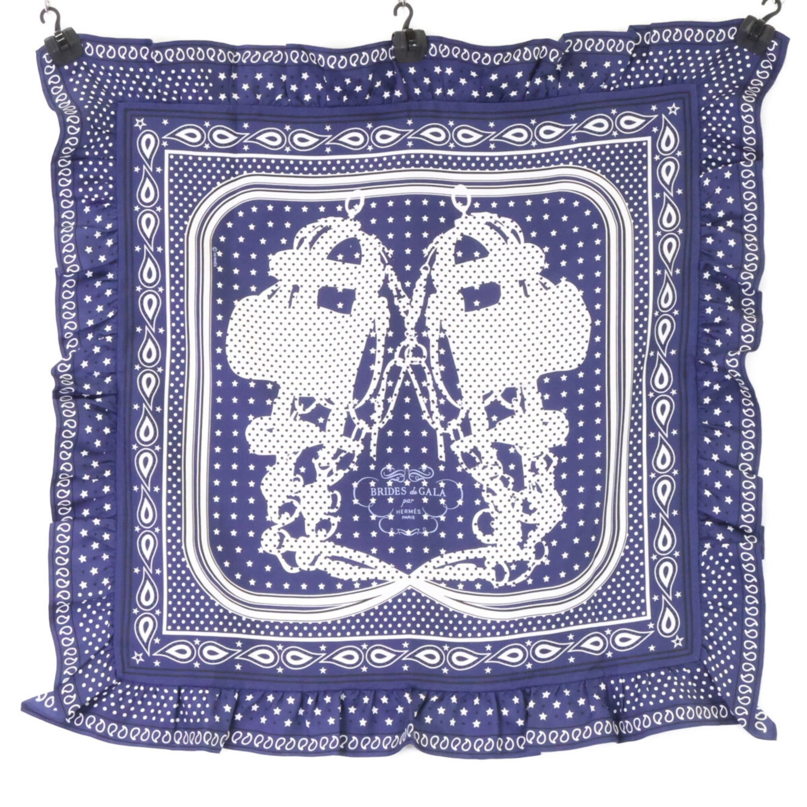Hermes silk bandana: Hermes silk bandana Navy silk bandana from the renowned French fashion house Hermes, featuring a classic design with a subtle elegance. Made from high-quality silk, this bandana measures 66cm x 66cm i