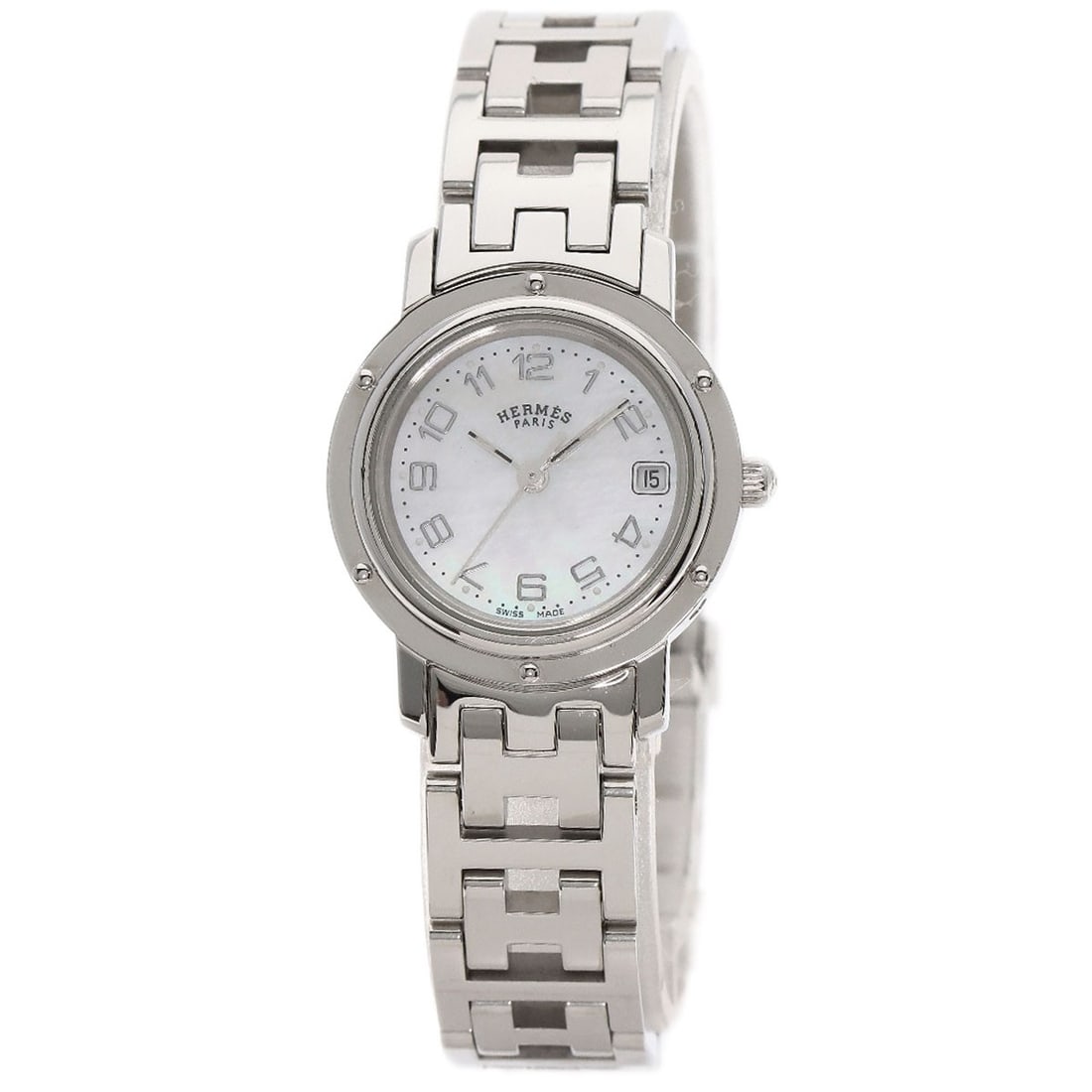 Hermes Clipper Nacre Watches Cl4.210 Stainless Steel/ Stainless Steel: Hermes Clipper Nacre Watches Cl4.210 Stainless Steel/ Stainless Steel Stainless steel construction provides durability and a sleek, silver finish. The watch features an analog display with a white