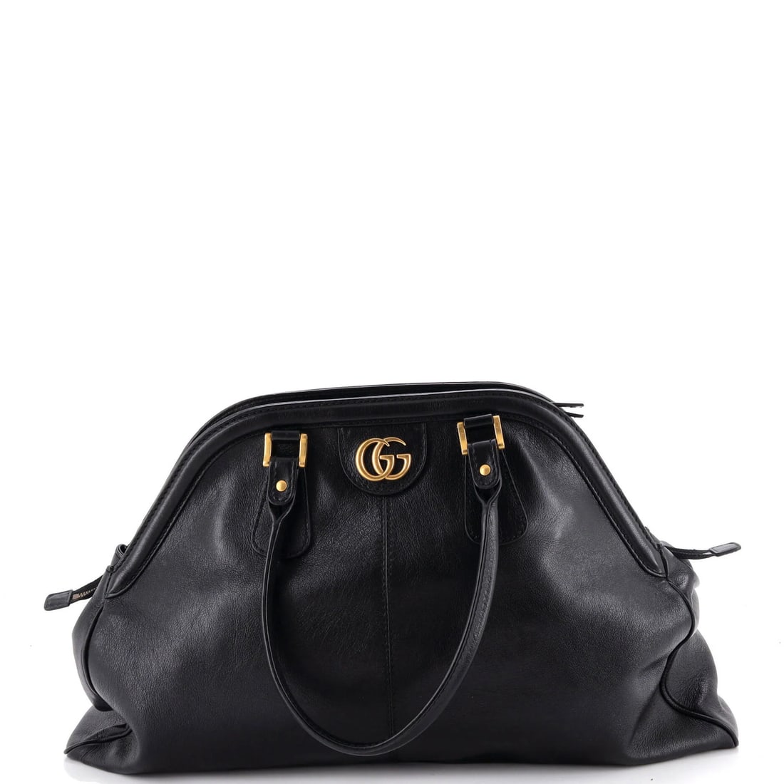 Gucci RE(BELLE) Top Handle Bag Leather Large: Gucci RE(BELLE) Top Handle Bag Leather Large Black Gucci RE(BELLE) Top Handle Bag with gold hardware, featuring a large size and microfiber interior. The bag boasts a classic design with heavy edge