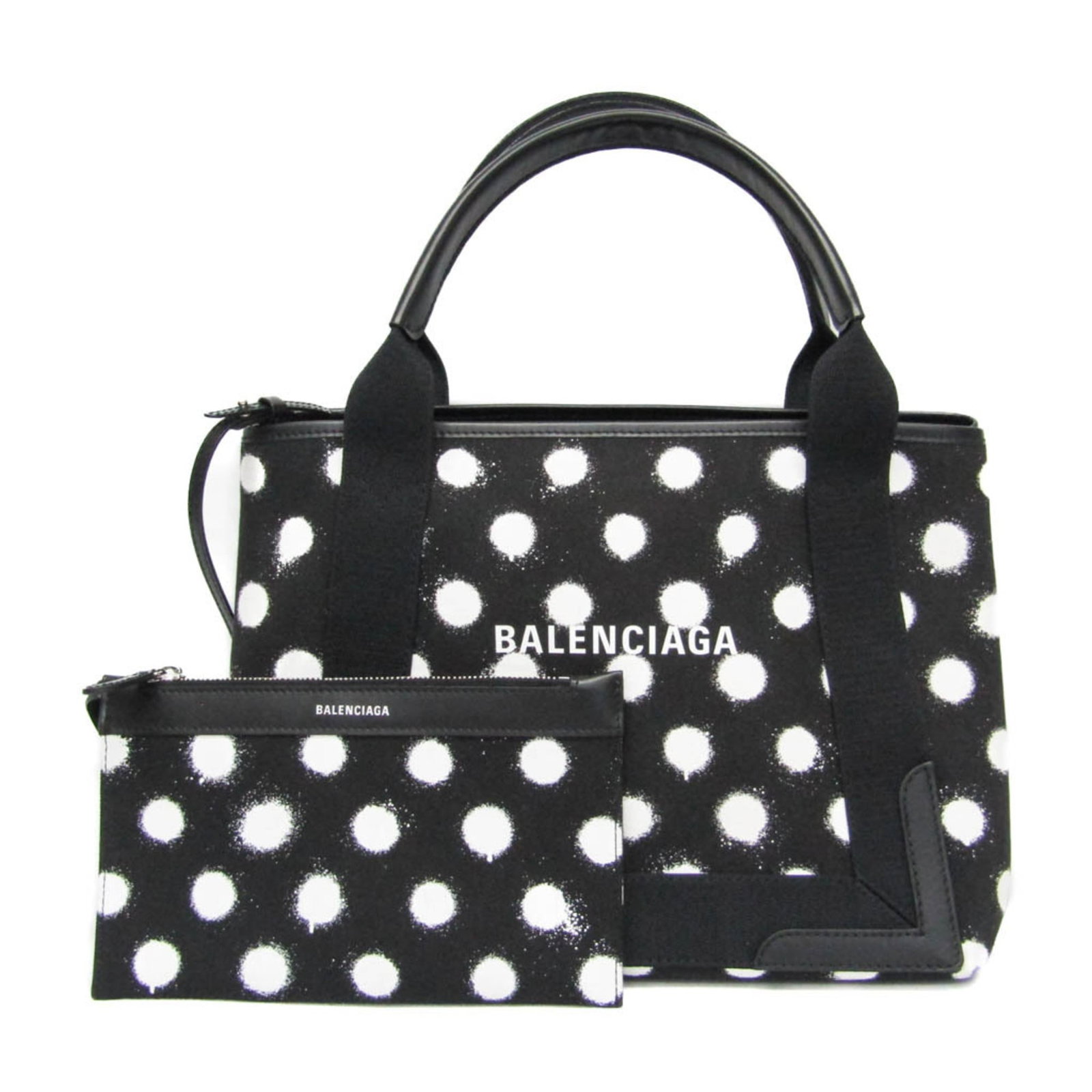 Canvas Leather Handbag Tote Balenciaga: Canvas Leather Handbag Tote Balenciaga Canvas Leather Handbag Tote Balenciaga - Navy Cabas S Dot Print.Navy blue canvas and white leather come together in a striking design, featuring the iconic S