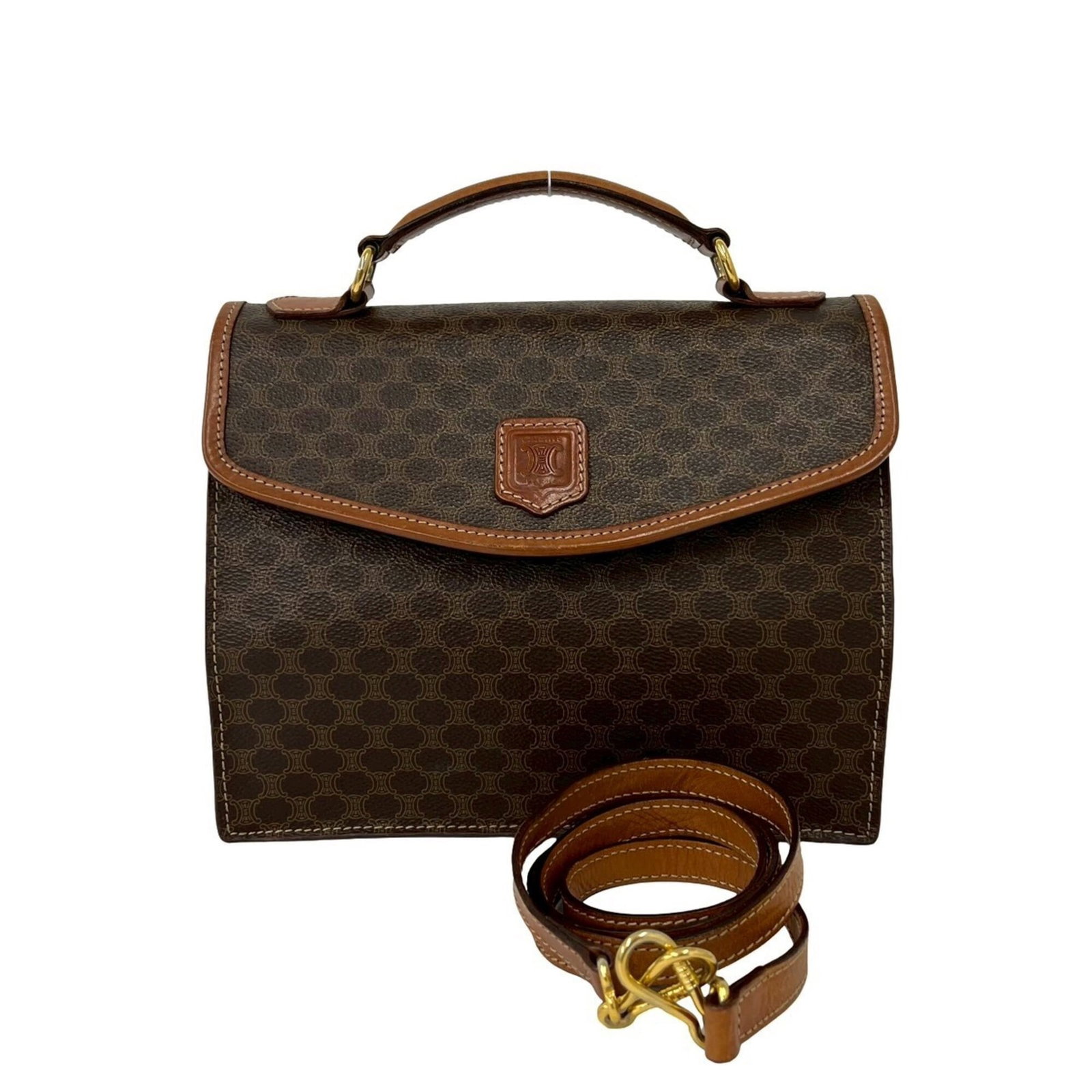 Celine Handbag Shoulder Bag Leather Pvc: Celine Handbag Shoulder Bag Leather Pvc Brown Celine Handbag Shoulder Bag with Leather and PVC Material. Measures 19cm x 24cm x 7.5cm, featuring a combination of leather and PVC materials. Made by