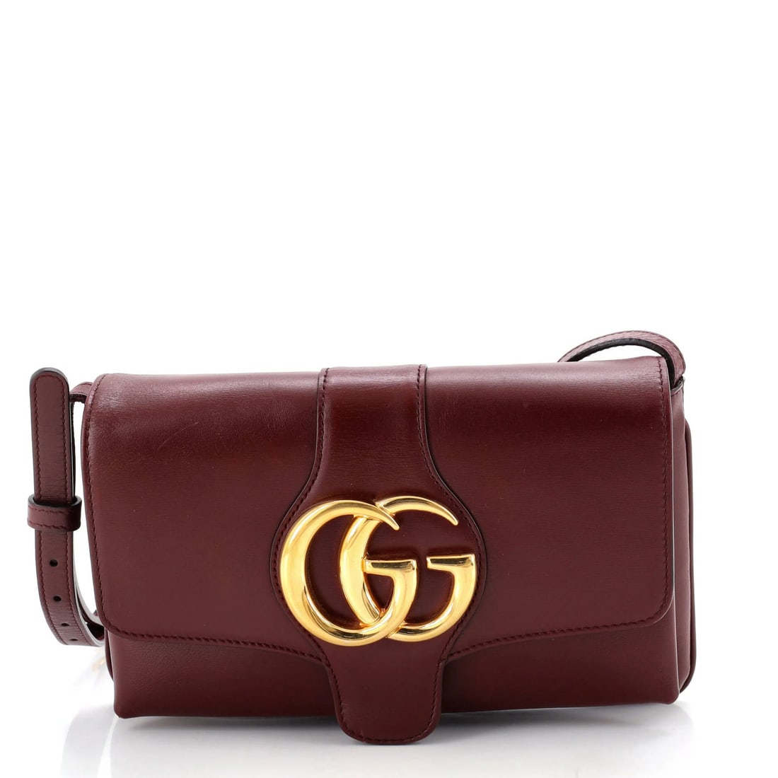 Gucci Small Leather Shoulder Bag Arli: Gucci Small Leather Shoulder Bag Arli Burgundy leather Gucci Arli shoulder bag with gold hardware, featuring a small size and adjustable strap drop. The exterior shows signs of wear, including heavy
