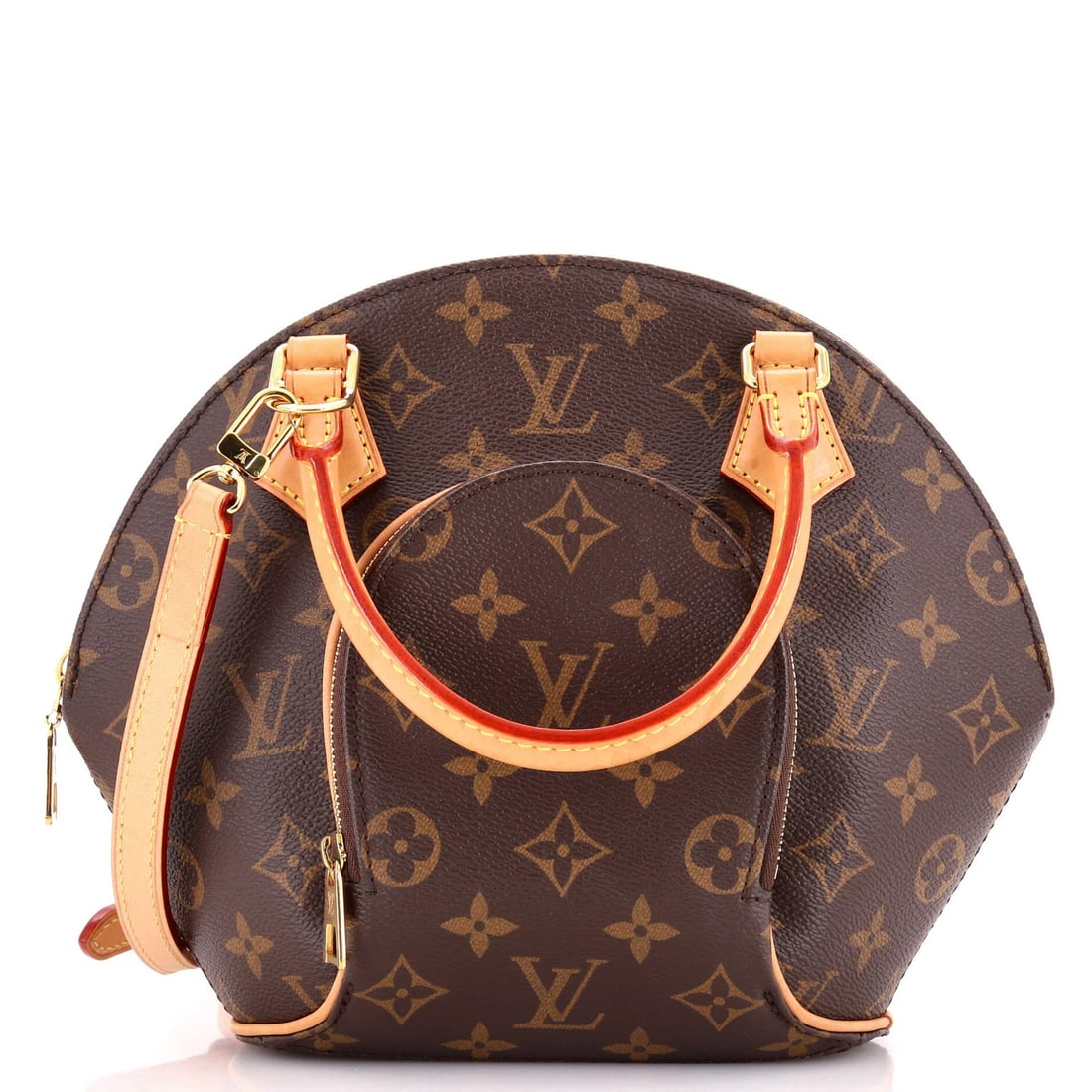 Canvas Monogram Louis Vuitton NM Ellipse Bag: Canvas Monogram Louis Vuitton NM Ellipse Bag Canvas Monogram Louis Vuitton NM Ellipse Bag for sale, featuring a classic top handle design with a brown canvas exterior and gold hardware. The bag
