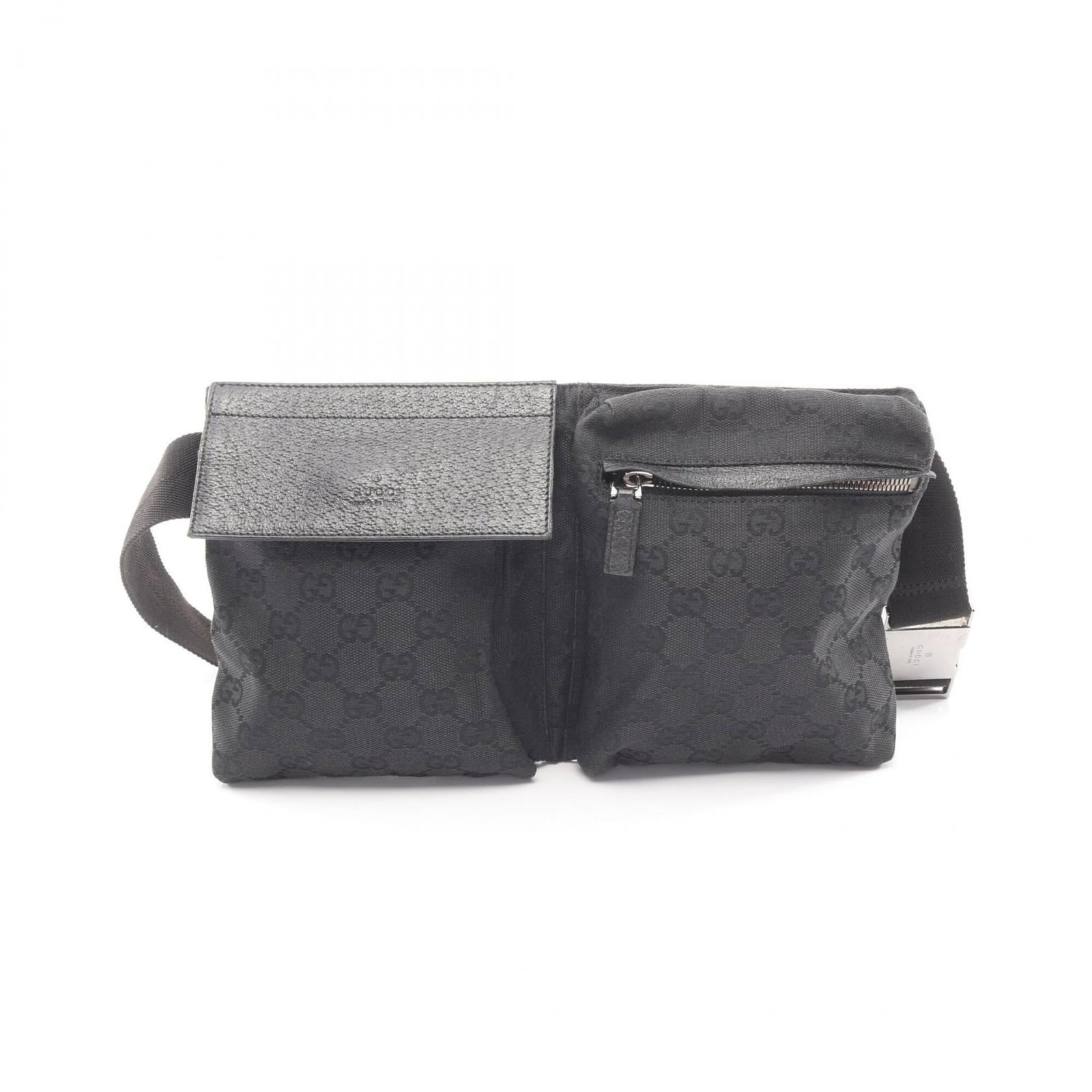Gucci Canvas Leather Fanny Pack Handbag: Gucci Canvas Leather Fanny Pack Handbag Canvas and leather combine in sleek, black design. The Gucci canvas leather fanny pack features a classic style with clean lines and minimal ornamentation. Its 