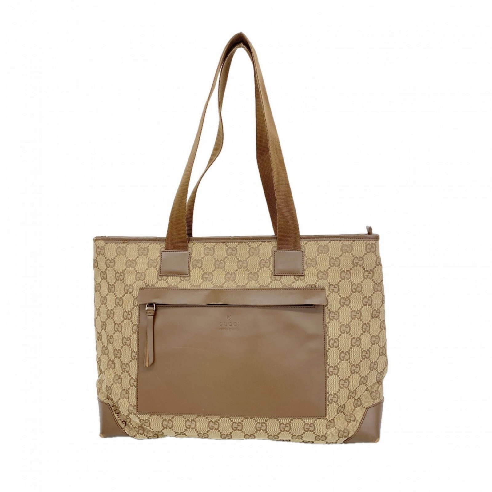 Gucci Tote Bag Canvas: Gucci Tote Bag Canvas Brown canvas Gucci tote bag with silver hardware, measuring 28cm x 37cm x 13cm. The bag's classic design and sturdy construction make it a timeless accessory for everyday use. It