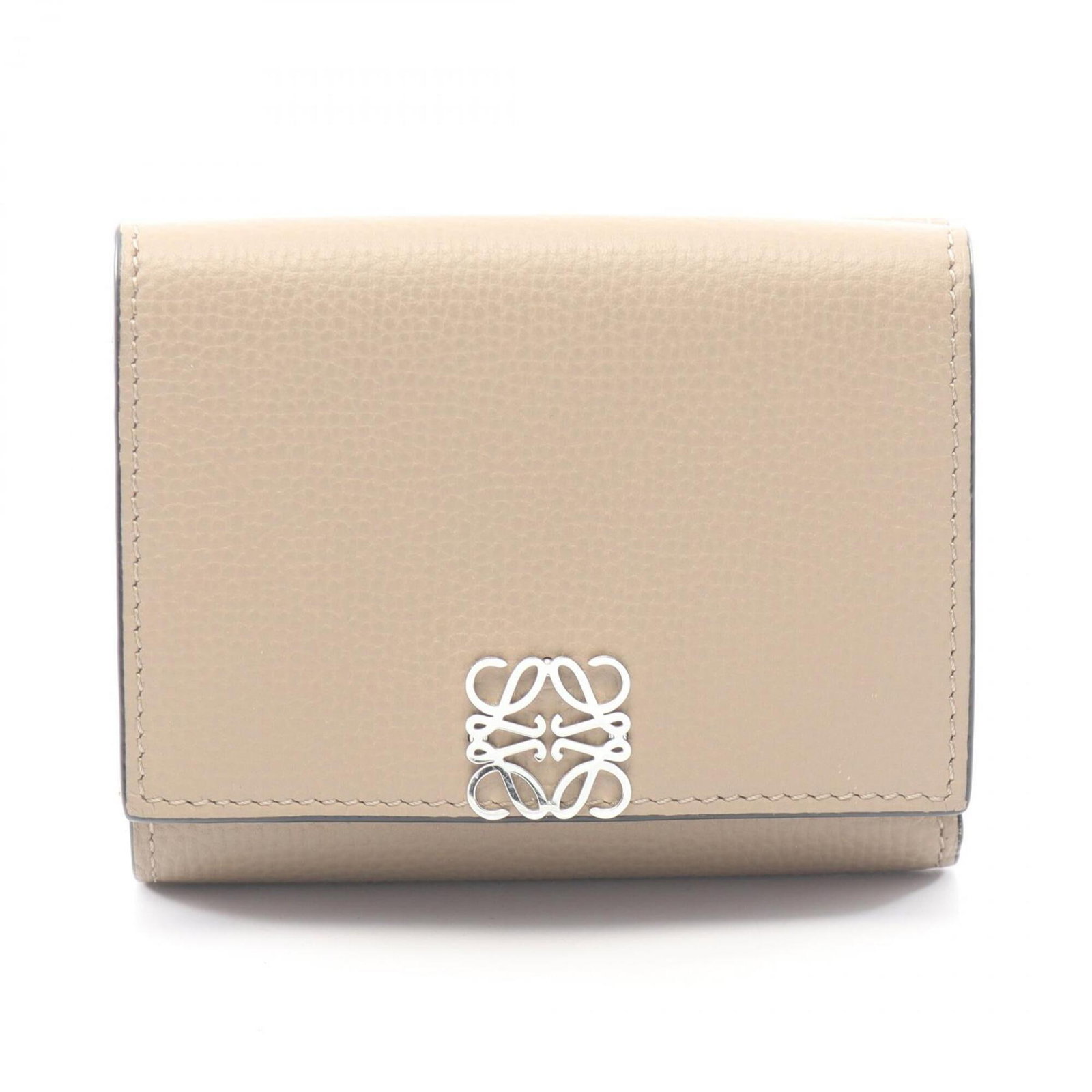 Loewe Wallet (Tri-Fold) Leather: Loewe Wallet (Tri-Fold) Leather Tri-fold leather wallet from Loewe, featuring a classic design with clean lines and a neutral beige color. Made from high-quality leather, the wallet measures 8cm x 10c