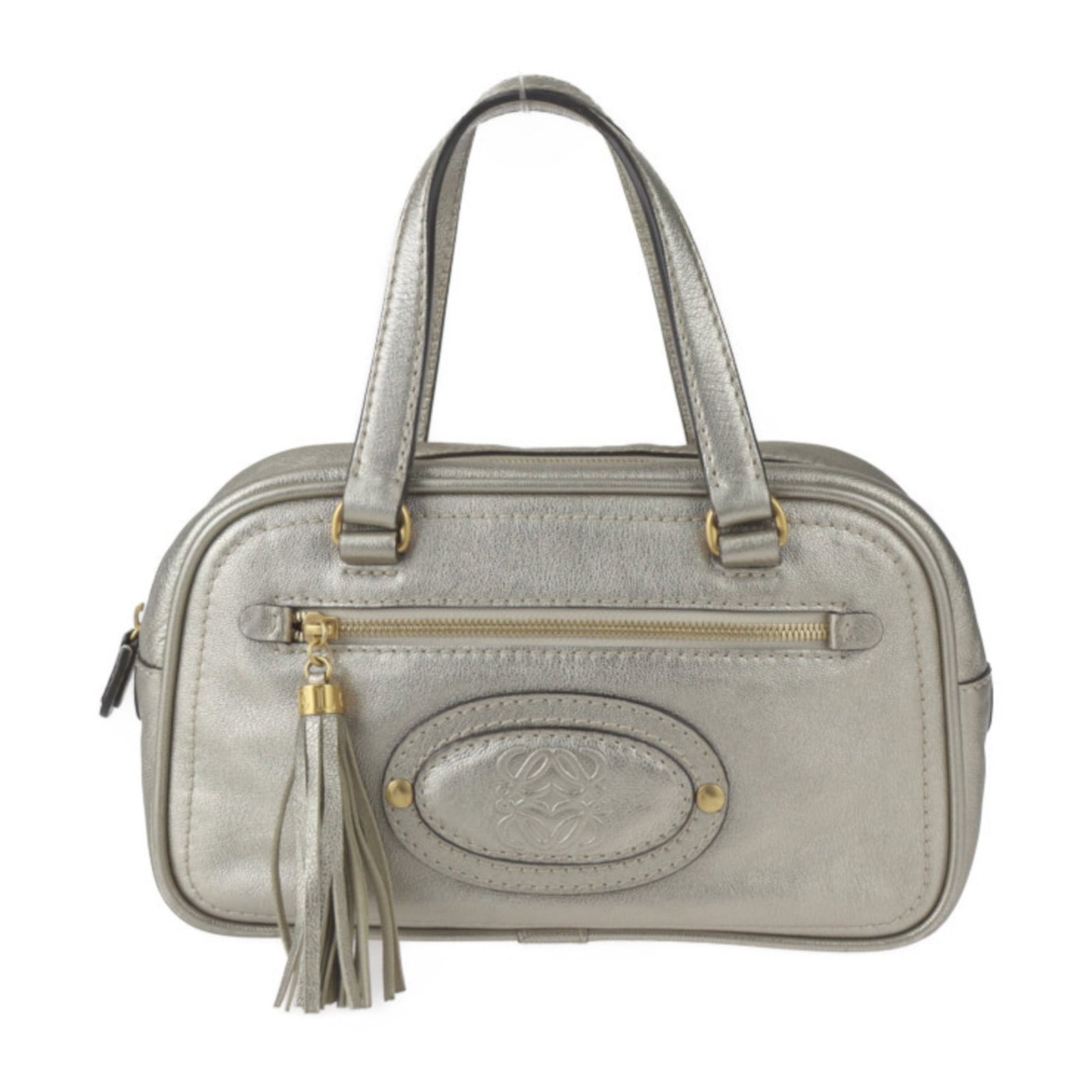 Loewe Boston Bag Handbag Tote Bag Leather: Loewe Boston Bag Handbag Tote Bag Leather The Loewe Boston Bag Handbag Tote Bag Leather features a classic design with a gold and gray color combination. Made from high-quality leather, this tote bag