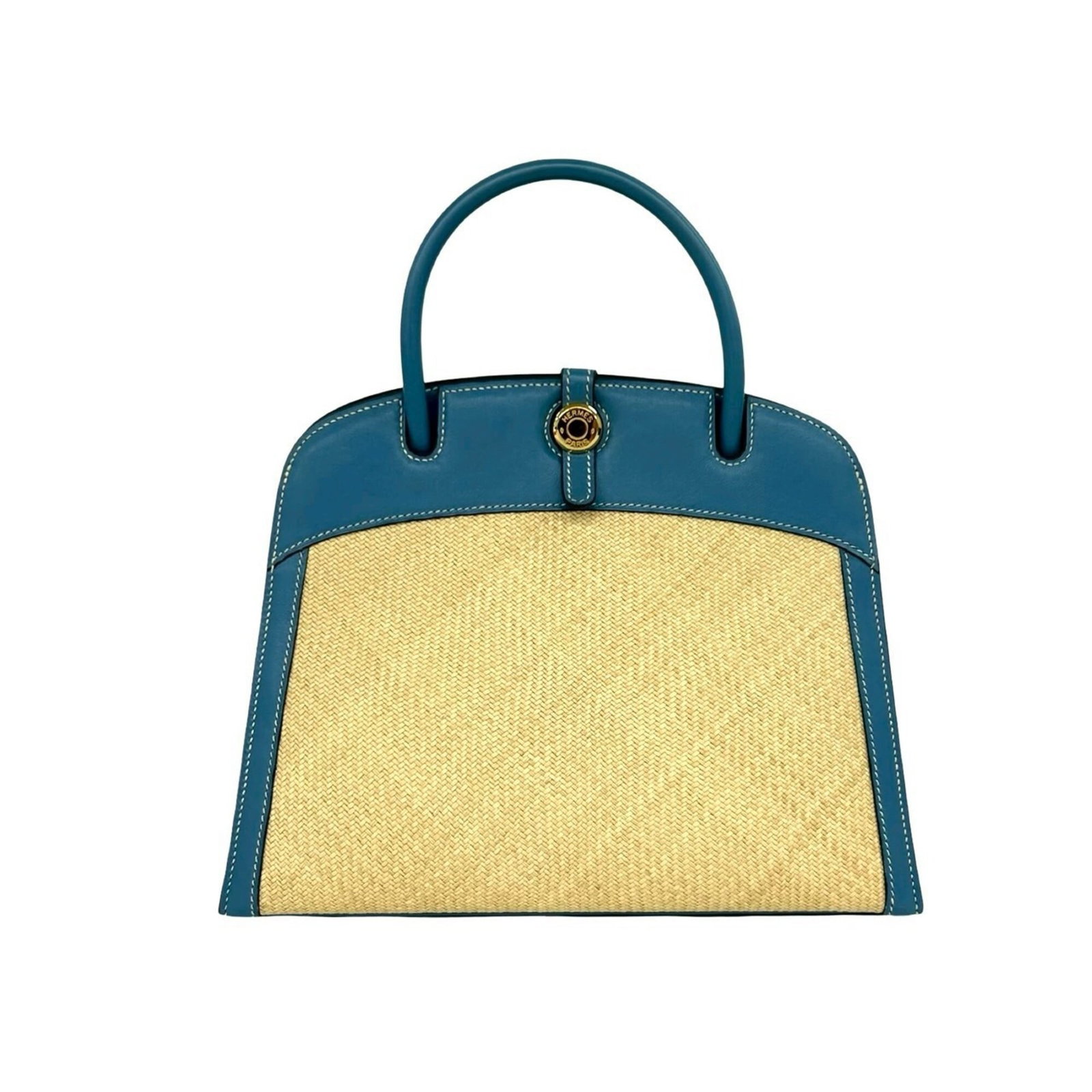 Hermes Handbag Tote Bag Leather: Hermes Handbag Tote Bag Leather The Hermes Handbag Tote Bag Leather is a high-quality, beige and blue leather tote bag made from genuine leather. Measuring 20cm x 25.5cm x 10cm, it features a classic