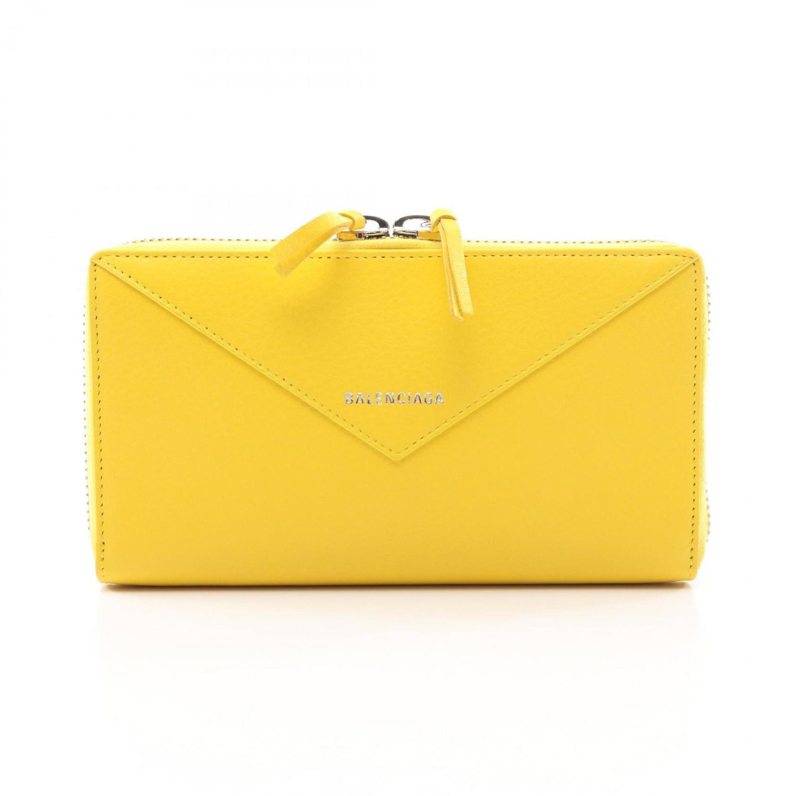Balenciaga Long Wallet (Bi-Fold) Leather: Balenciaga Long Wallet (Bi-Fold) Leather Yellow Balenciaga long wallet (bi-fold) leather, measuring 11cm x 19cm x 2.5cm, features a classic bi-fold design with high-quality leather construction. The