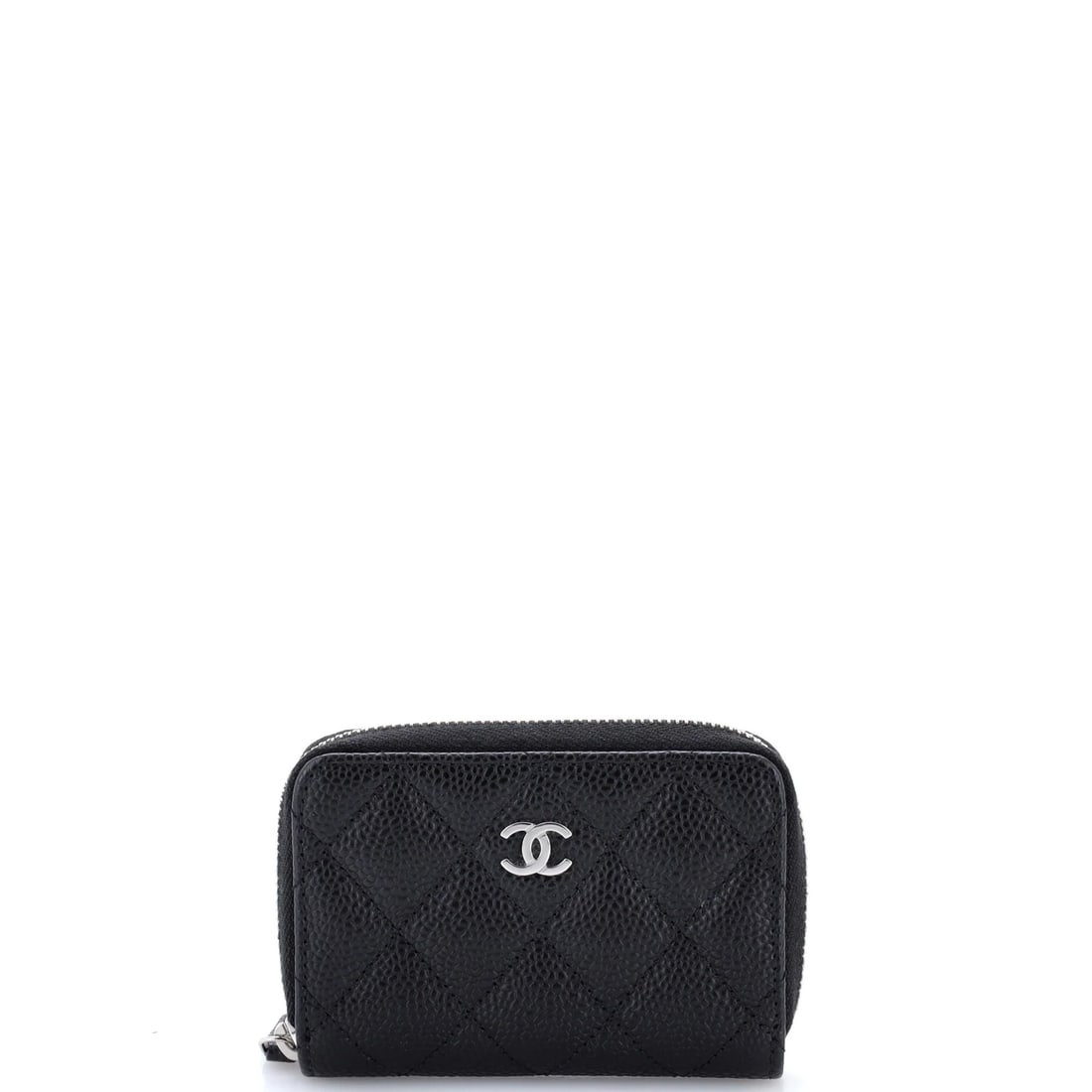 Chanel Zip Coin Purse Small Quilted Caviar: Chanel Zip Coin Purse Small Quilted Caviar Small Quilted Caviar Coin Purse from Chanel features quilted design in black leather, with minor scratches on silver hardware. The interior is lined with