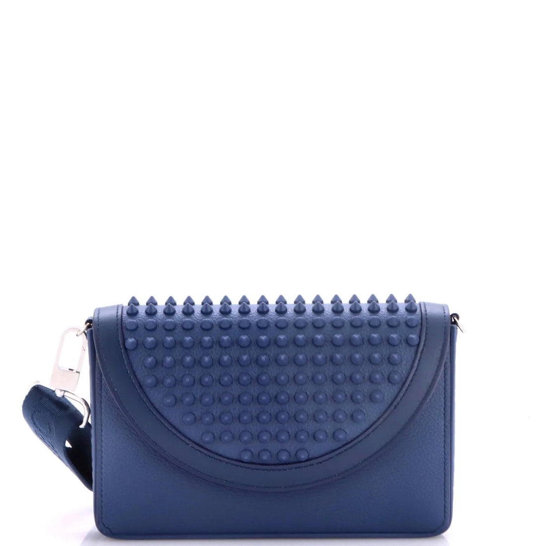 Christian Louboutin Explorafunk Spiked Leather Chain Wallet: Christian Louboutin Explorafunk Spiked Leather Chain Wallet The Explorafunk Spiked Leather Chain Wallet from Christian Louboutin boasts a striking blue exterior with minor creases and scuffs, adding