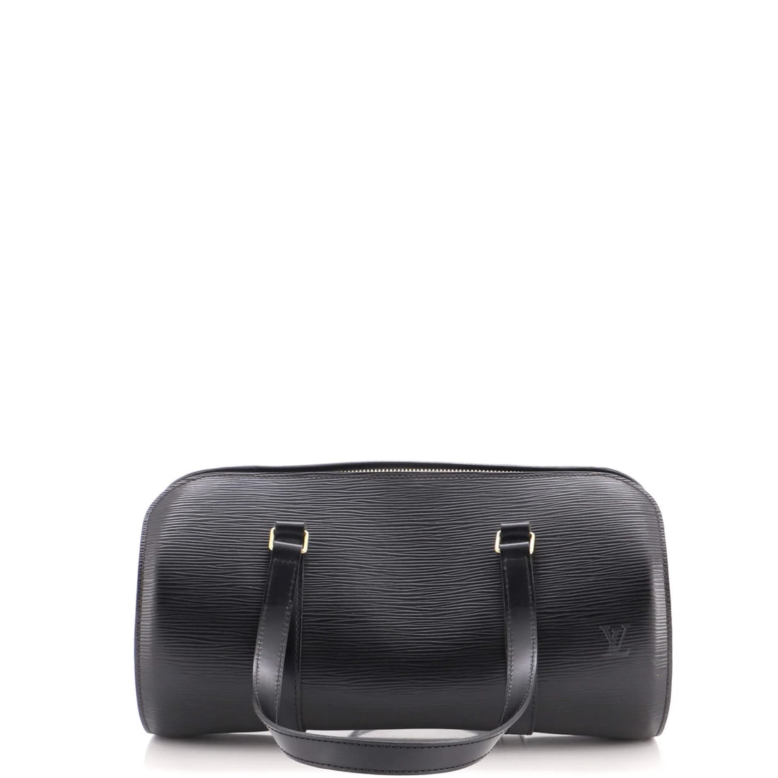 Vuitton Soufflot Epi Leather Handbag Louis: Vuitton Soufflot Epi Leather Handbag Louis The Louis Vuitton Soufflot Epi Leather Handbag in black exterior and gray interior features the iconic Epi leather design, a signature style from one of the