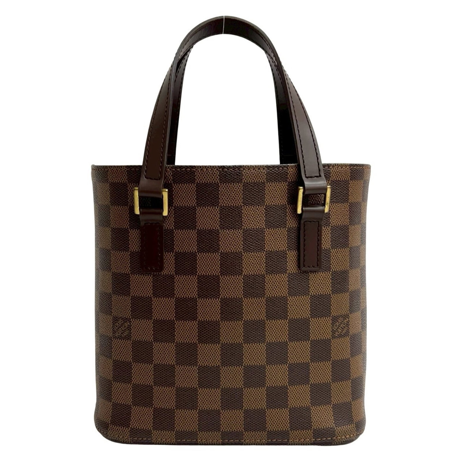 Vuitton Leather Tote Bag Pvc Handbag Louis: Vuitton Leather Tote Bag Pvc Handbag Louis Brown Louis Vuitton Leather Tote Bag with PVC details, measuring 20.5cm x 20.5cm x 9cm. This classic tote bag features a combination of leather and PVC