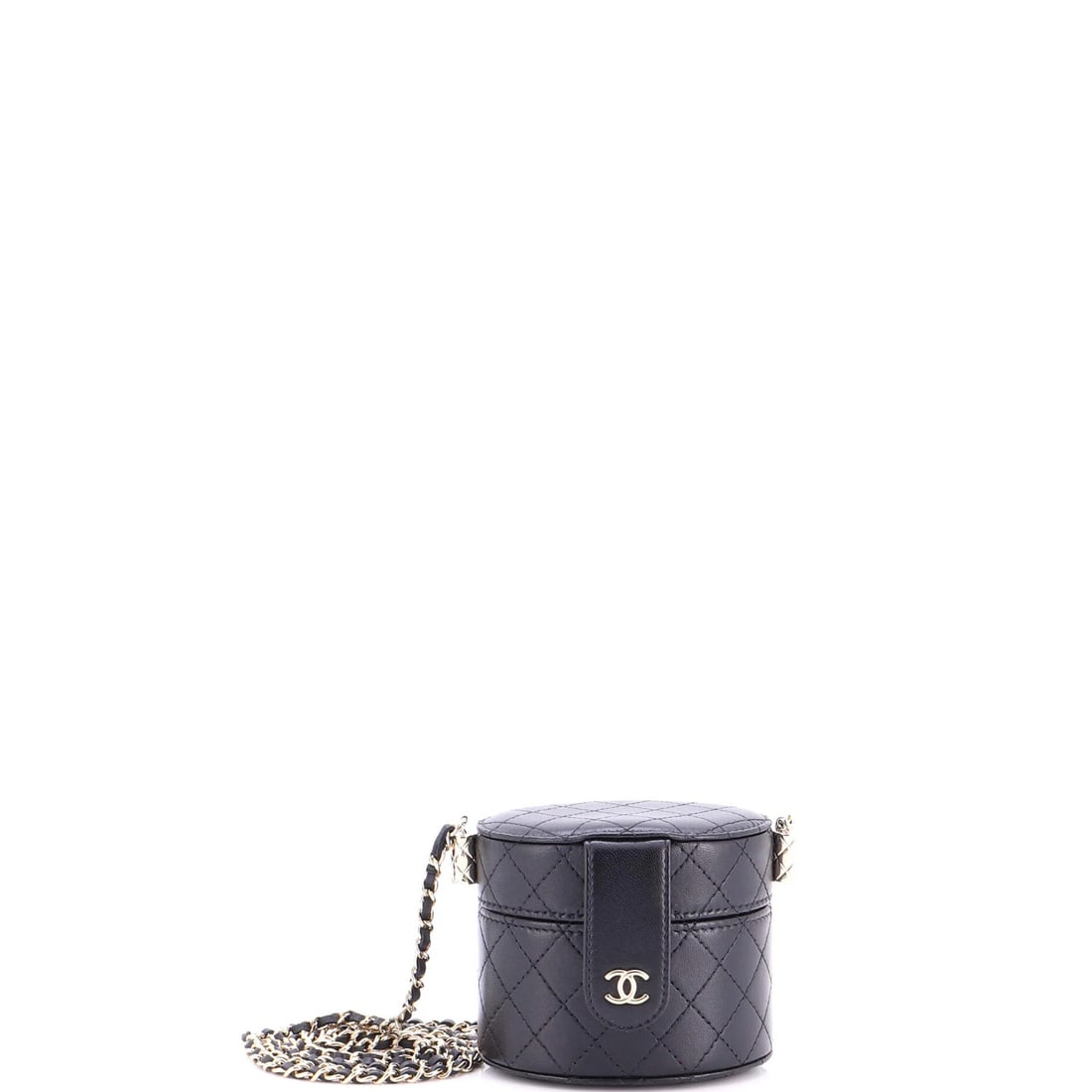 Chanel CC Allure Vanity Case with Chain Quilted Lambskin Mini: Chanel CC Allure Vanity Case with Chain Quilted Lambskin Mini Black leather CC Allure Vanity Case with Chain Quilted Lambskin Mini from Chanel, featuring a mini size and gold tone hardware. The exteri