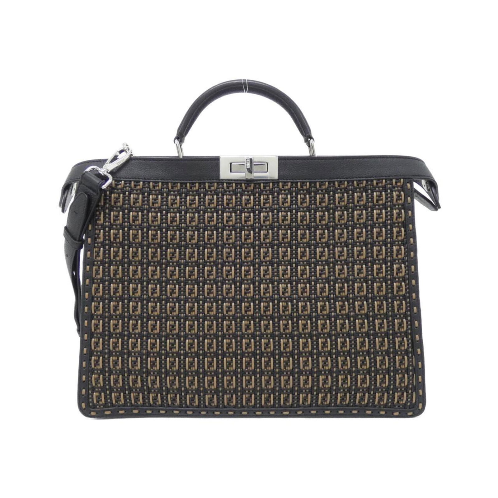 Fendi Handbag Leather: Fendi Handbag Leather Calfskin leather construction provides durability and sophistication to this sleek black Fendi handbag, complemented by silver hardware accents. The bag's dimensions offer a vers