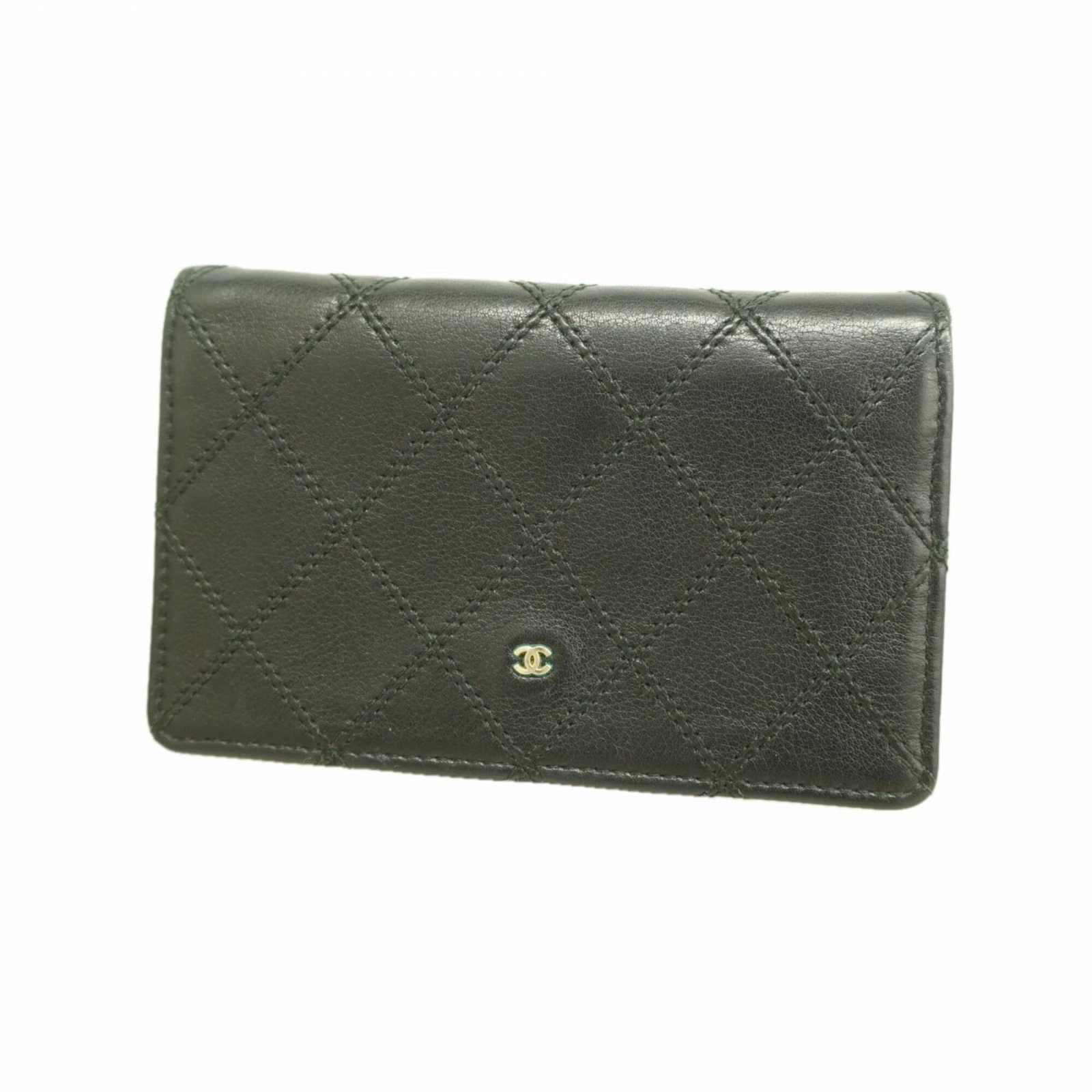 Card Case Leather by Chanel: Card Case Leather by Chanel Black leather card case by Chanel, measuring 7cm x 11.5cm x 1.5cm, features high-quality craftsmanship and sleek design. Made from genuine leather, this compact case provid