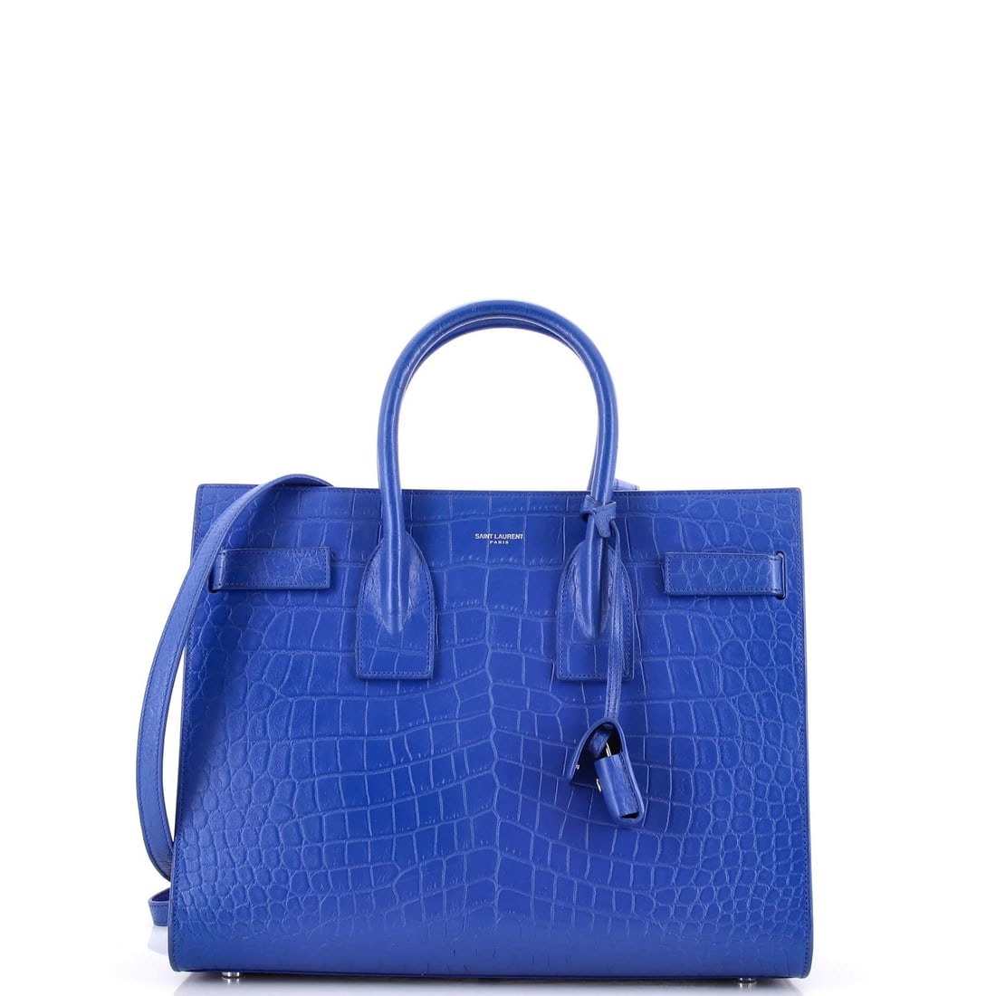 Crocodile Embossed Leather Small Saint Laurent Sac de Jour Bag NM: Crocodile Embossed Leather Small Saint Laurent Sac de Jour Bag NM Crocodile Embossed Leather Small Saint Laurent Sac de Jour Bag in pristine condition, featuring blue exterior with touch-up on wax