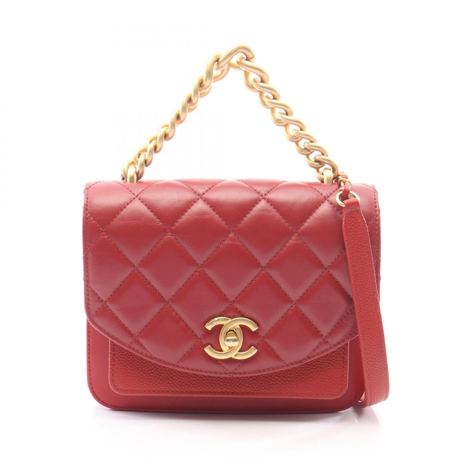 Leather Calfskin Handbag Chanel Shoulder Bag: Leather Calfskin Handbag Chanel Shoulder Bag This stunning red leather Calfskin Handbag Chanel Shoulder Bag boasts sleek gold hardware, perfectly capturing the essence of timeless elegance. Measuring 