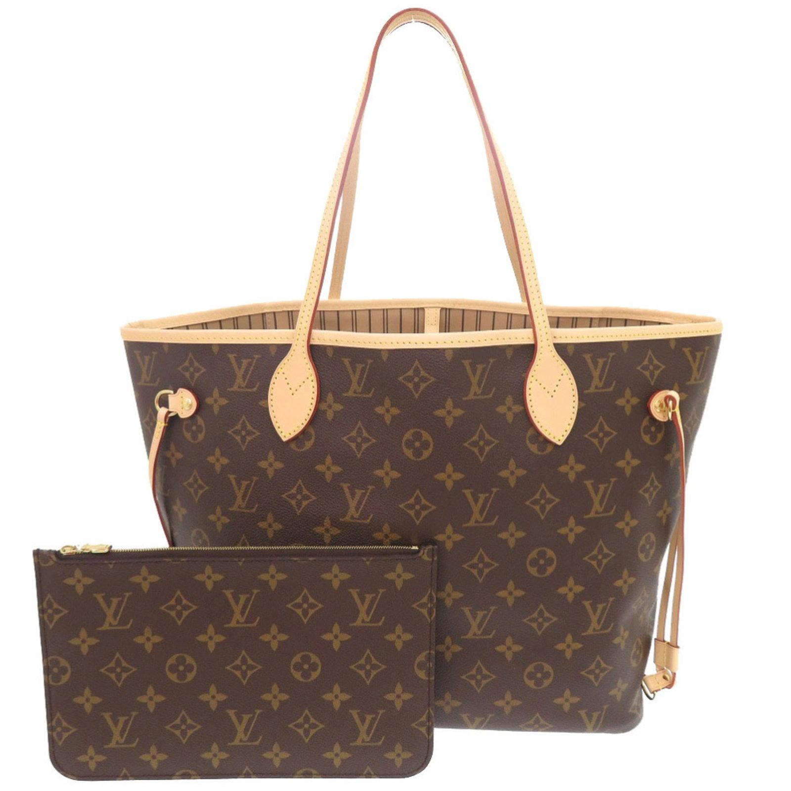 Vuitton Pouch Monogram Louis Tote Bag: Vuitton Pouch Monogram Louis Tote Bag Monogrammed with iconic Louis Vuitton design, this brown leather tote bag boasts a timeless classic style. Measuring 28cm x 31cm x 14cm, it features gold hardware