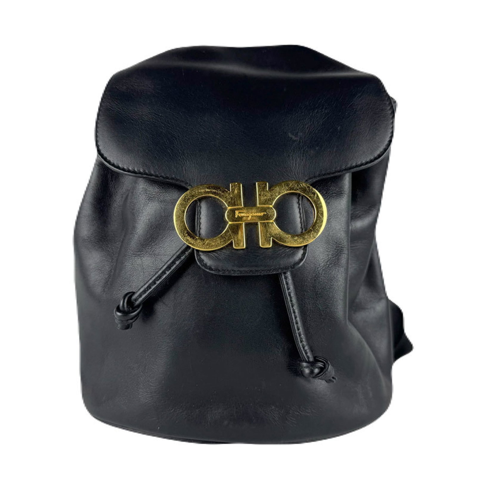 Backpack Leather by Salvatore Ferragamo: Backpack Leather by Salvatore Ferragamo Black Leather Backpack by Salvatore Ferragamo, crafted in Italy with sleek dimensions of 22cm x 19cm x 12cm. This stylish backpack features premium leather mate