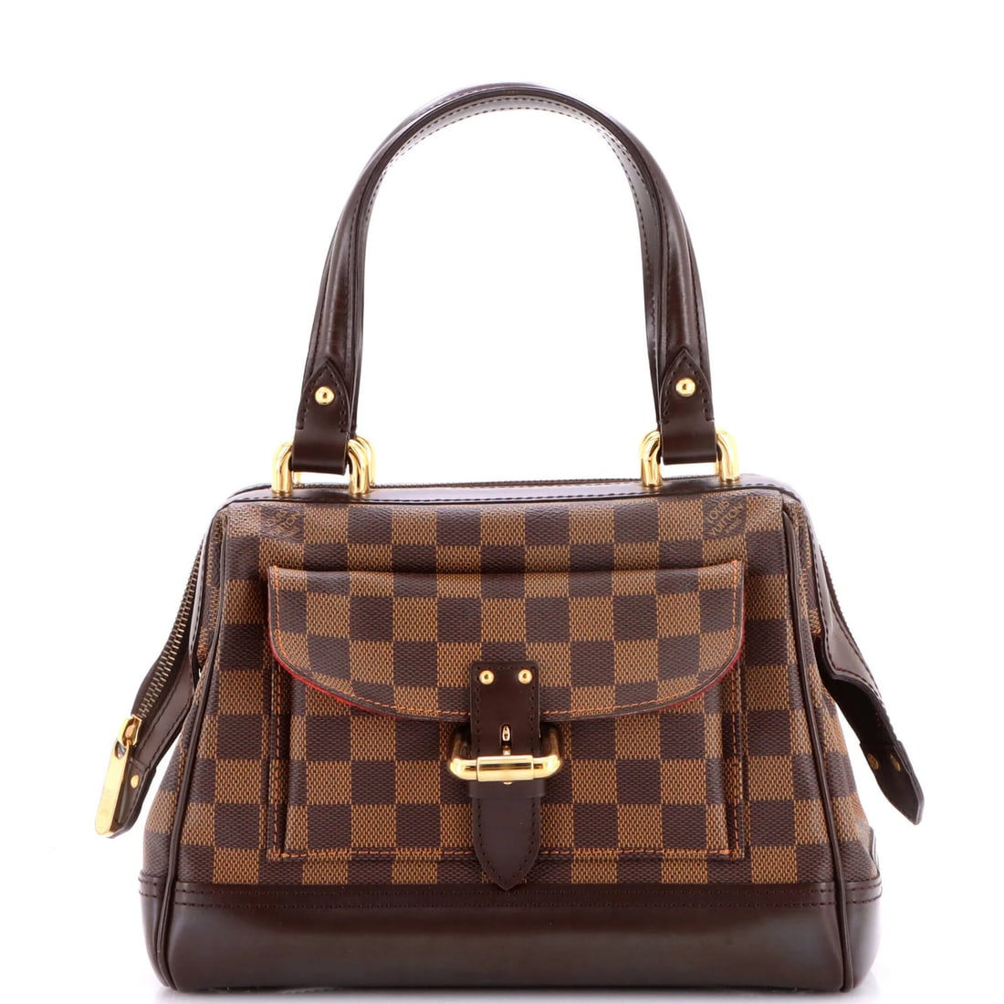 Damier Knightsbridge Handbag Louis Vuitton: Damier Knightsbridge Handbag Louis Vuitton The Damier Knightsbridge Handbag Louis Vuitton boasts a classic brown canvas exterior with subtle scuffs and edge wear, giving it a well-worn look. This
